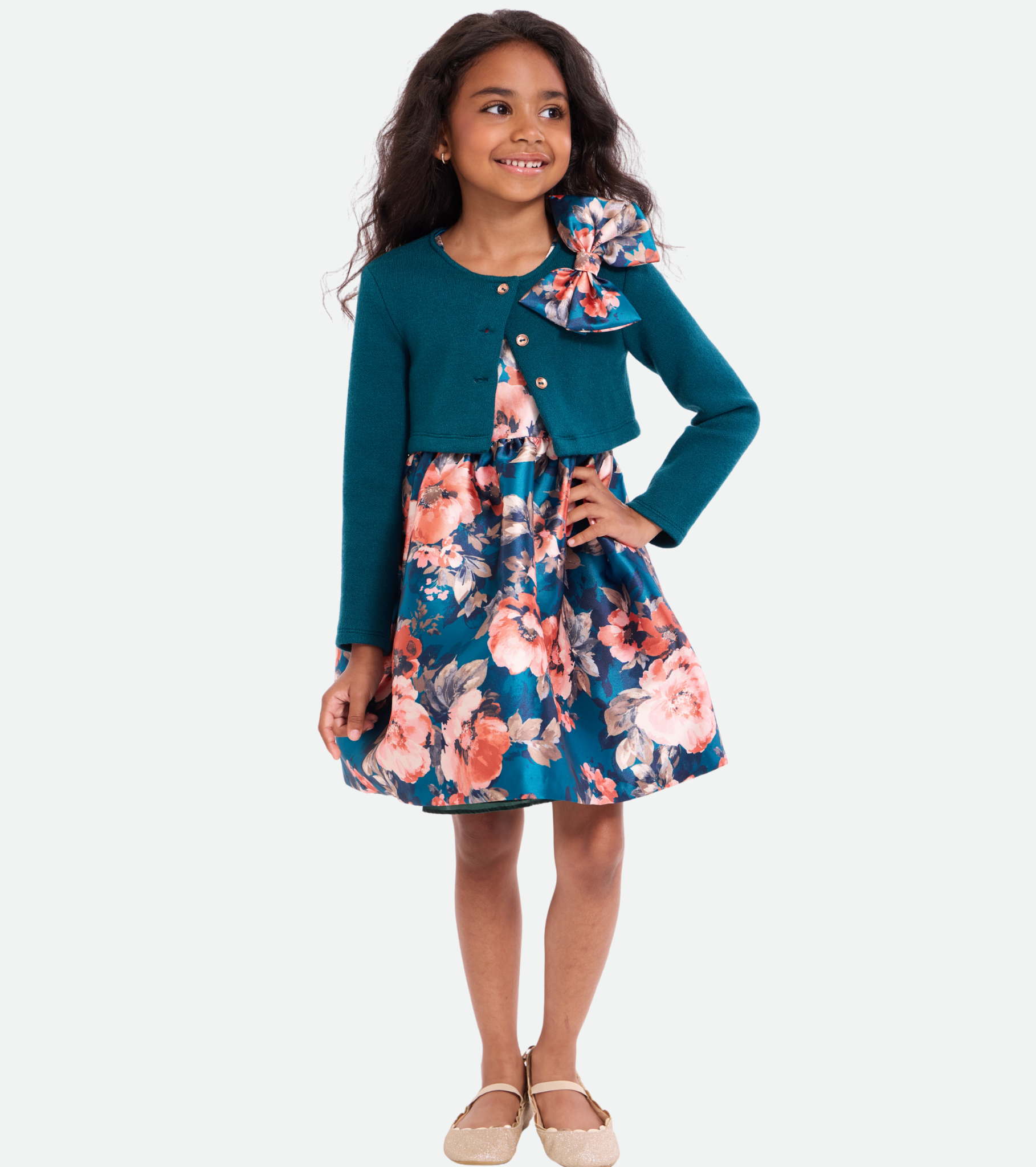 Melody Floral Party Dress with Cardigan