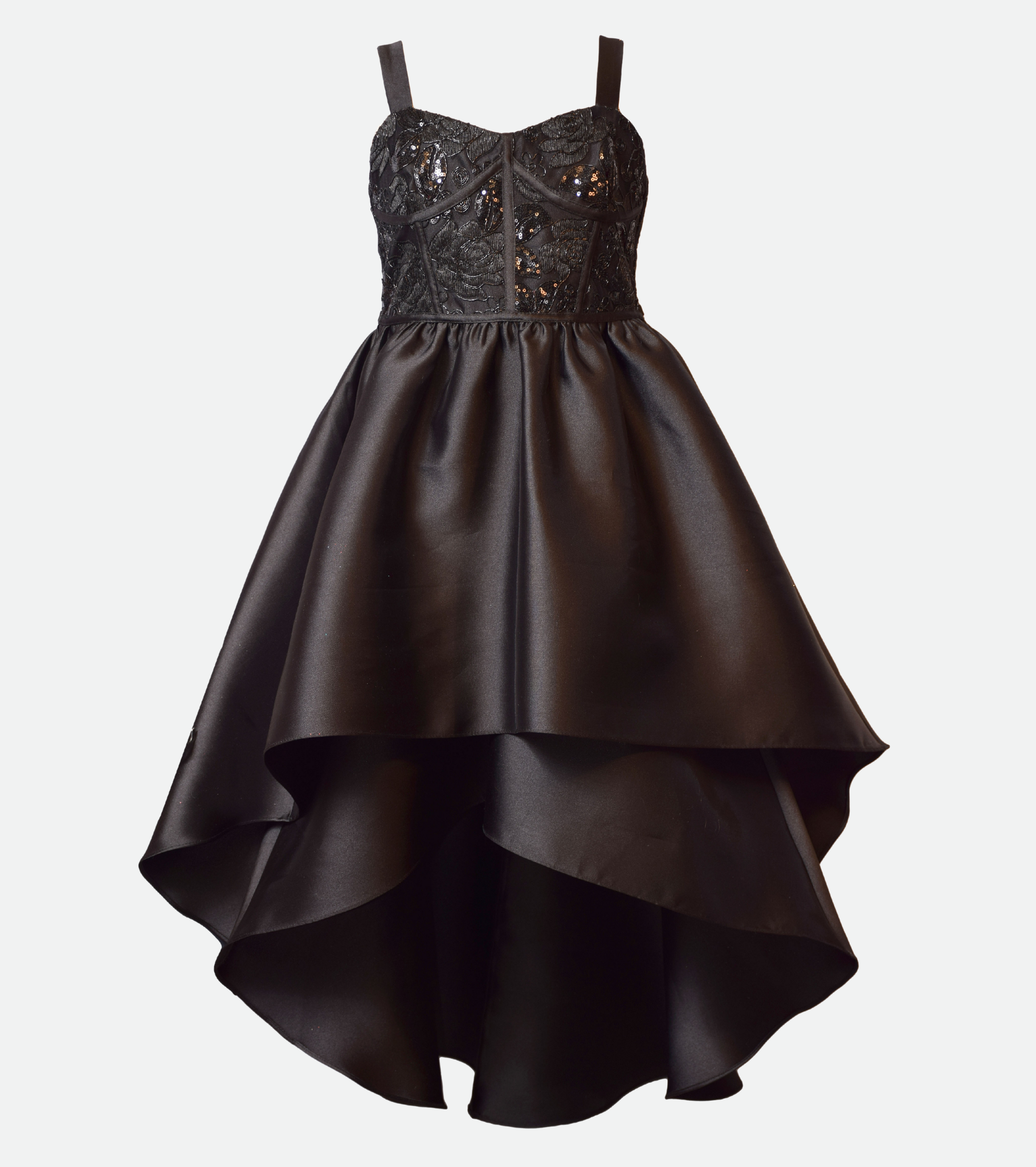 Black Party Dress for Tween Girls with High Low Skirt