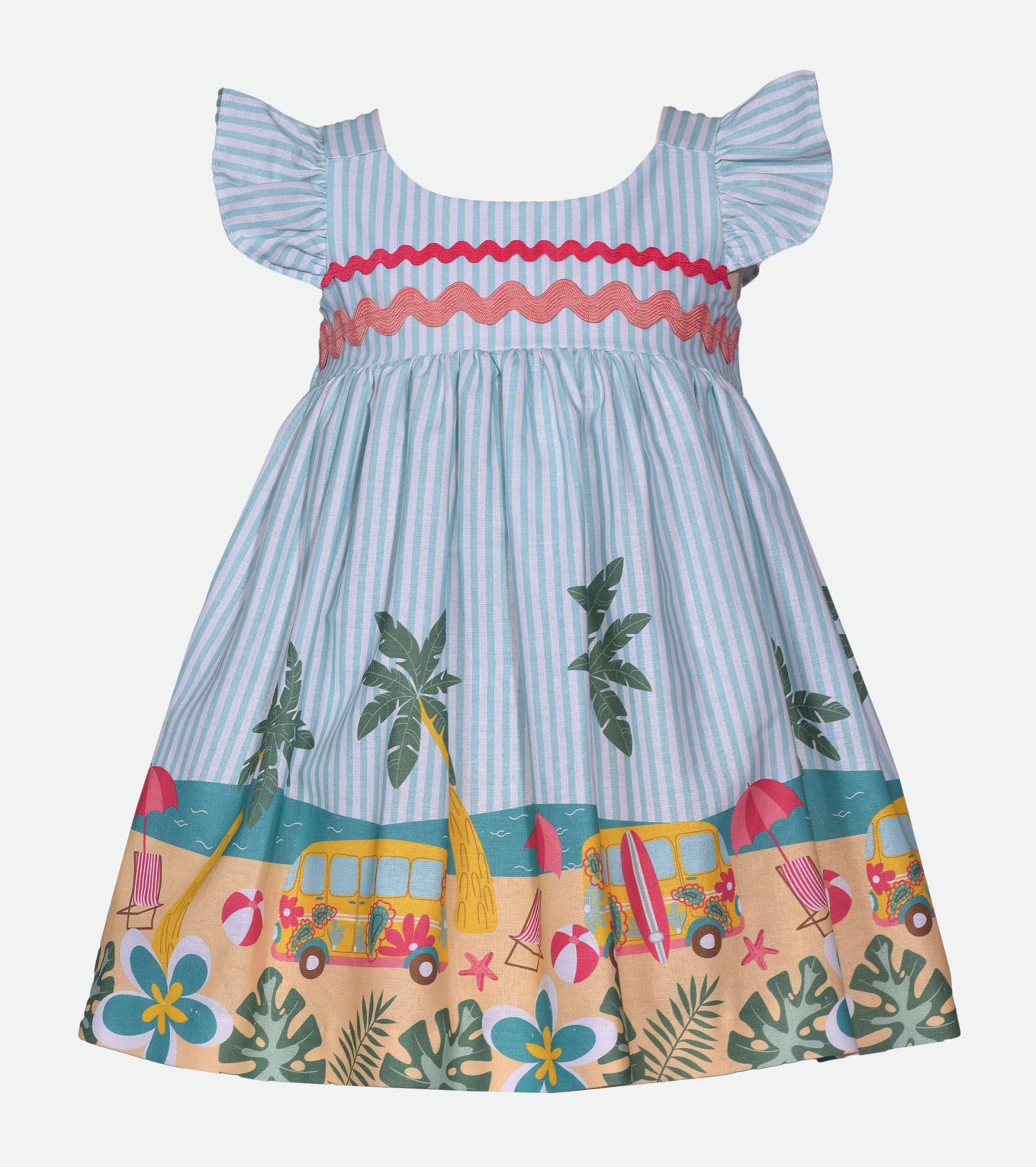 Beach Print Dress for Little Girl Striped Sundress