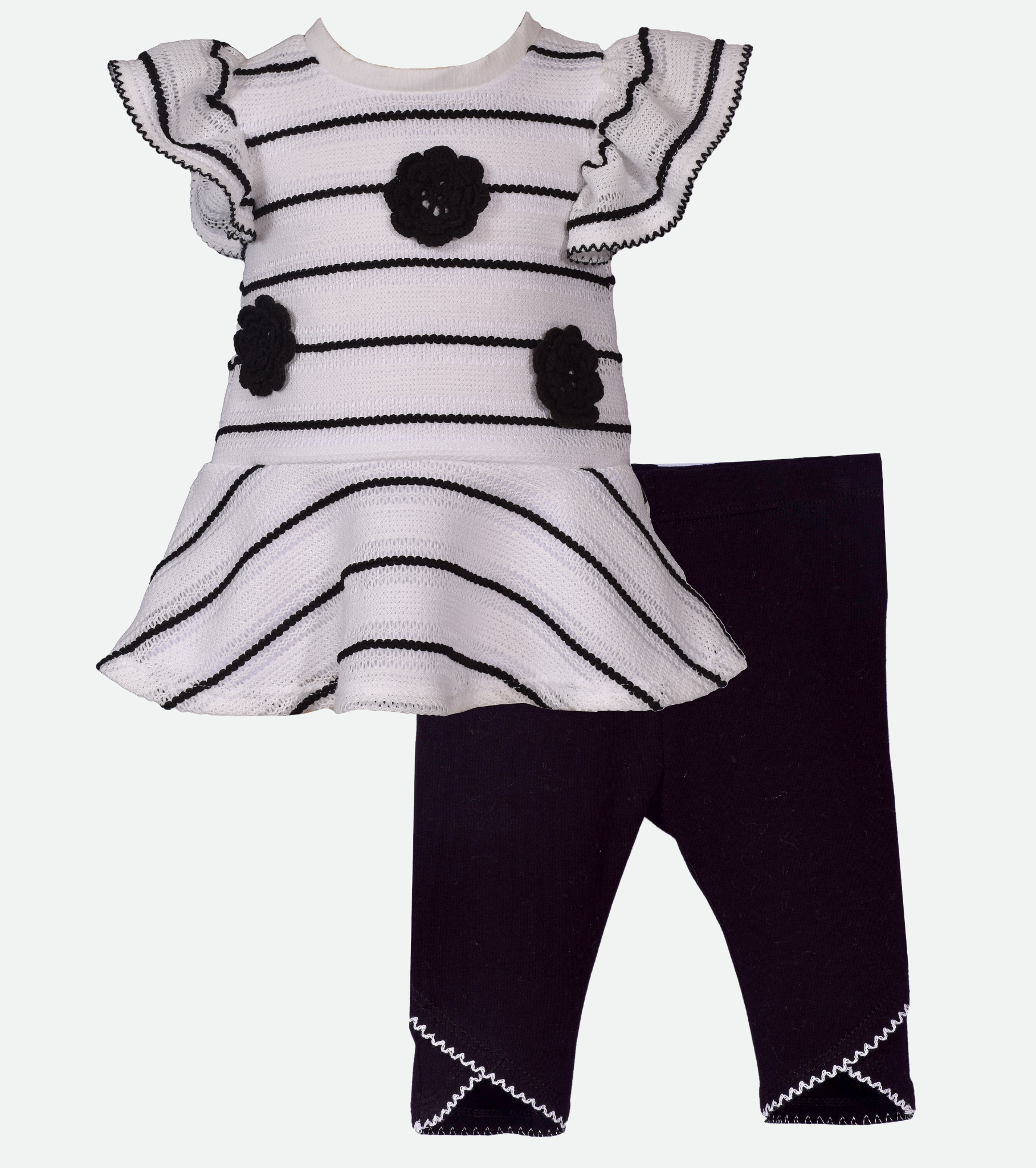 Black and White Striped Crochet Outfit Set for Girls