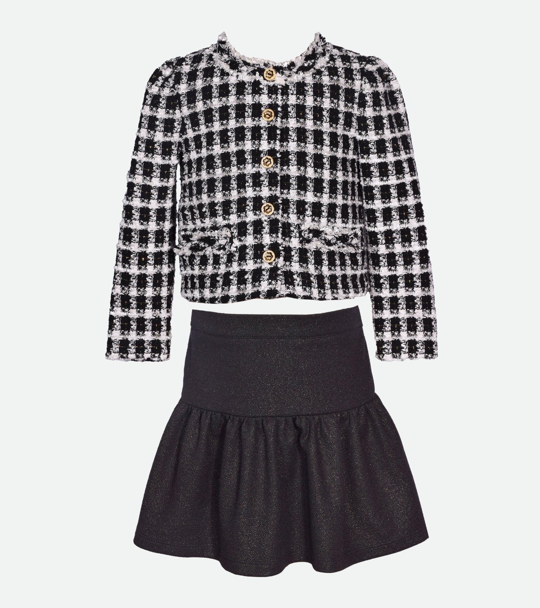 Black and white tweed jacket and skirt for girls