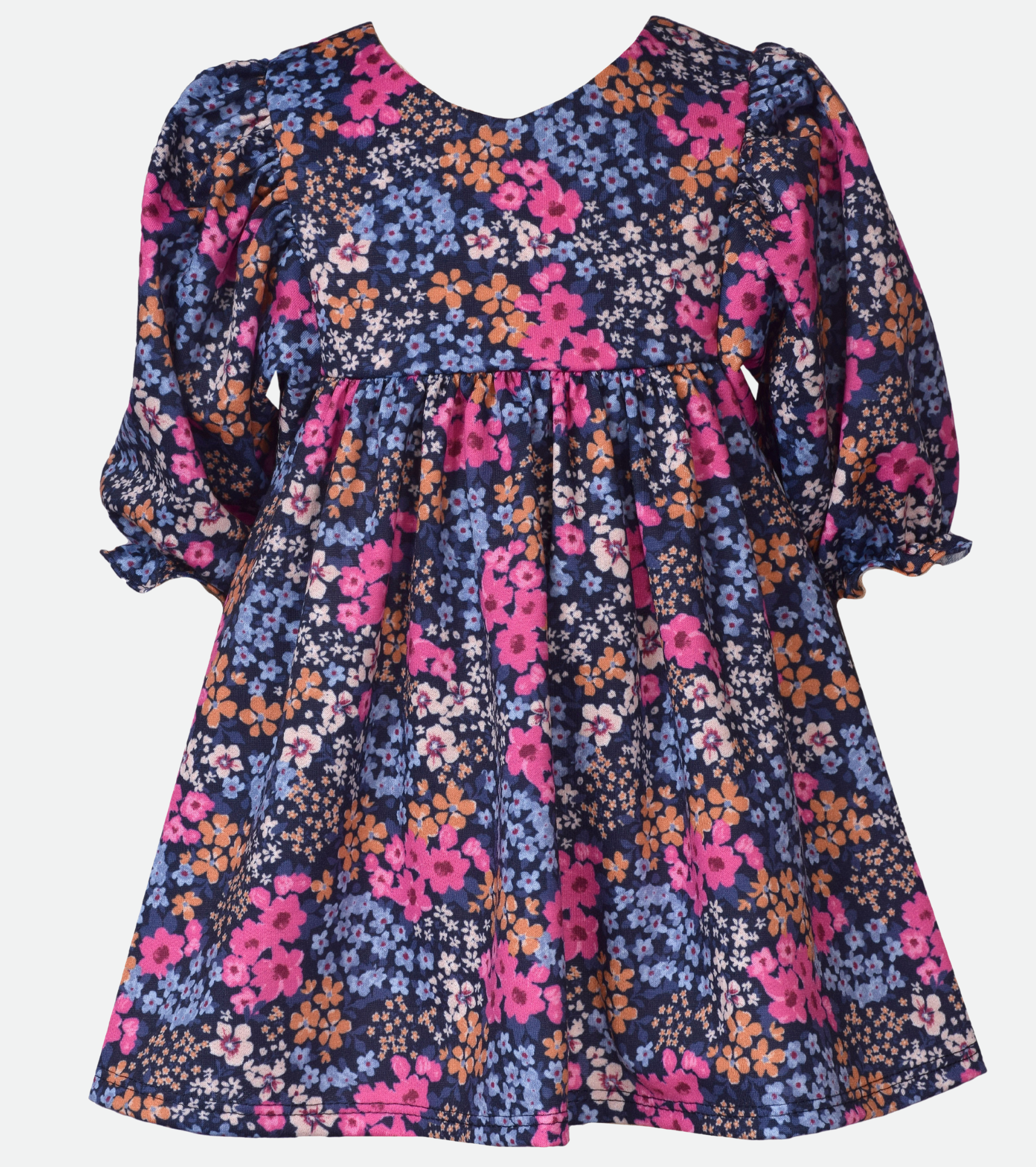Blue floral long sleeve dress for little girls