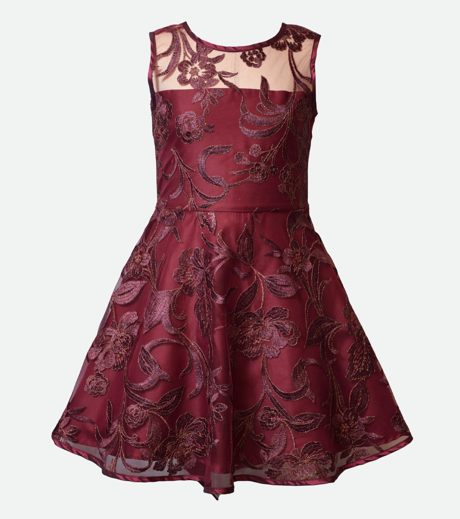 Burgundy Floral Party Dress for Tween Girls holiday party dress