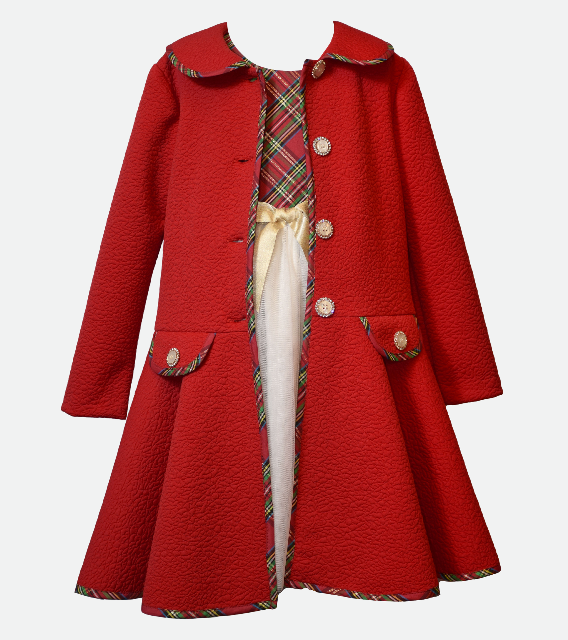 Christmas Dress and Coat Set for Girls Red Plaid Coat Set