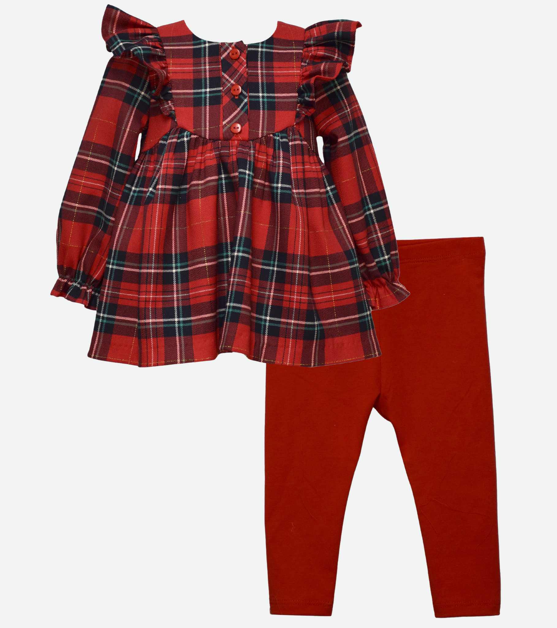 Christmas outfit set for girls with red plaid ruffle top and leggings