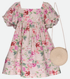 Tween Dress for Girls with bag  floral puff sleeve dress 