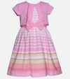 Matching Sister Easter Outfit for Girls with cardigan pink and green linen stripe and cardigan