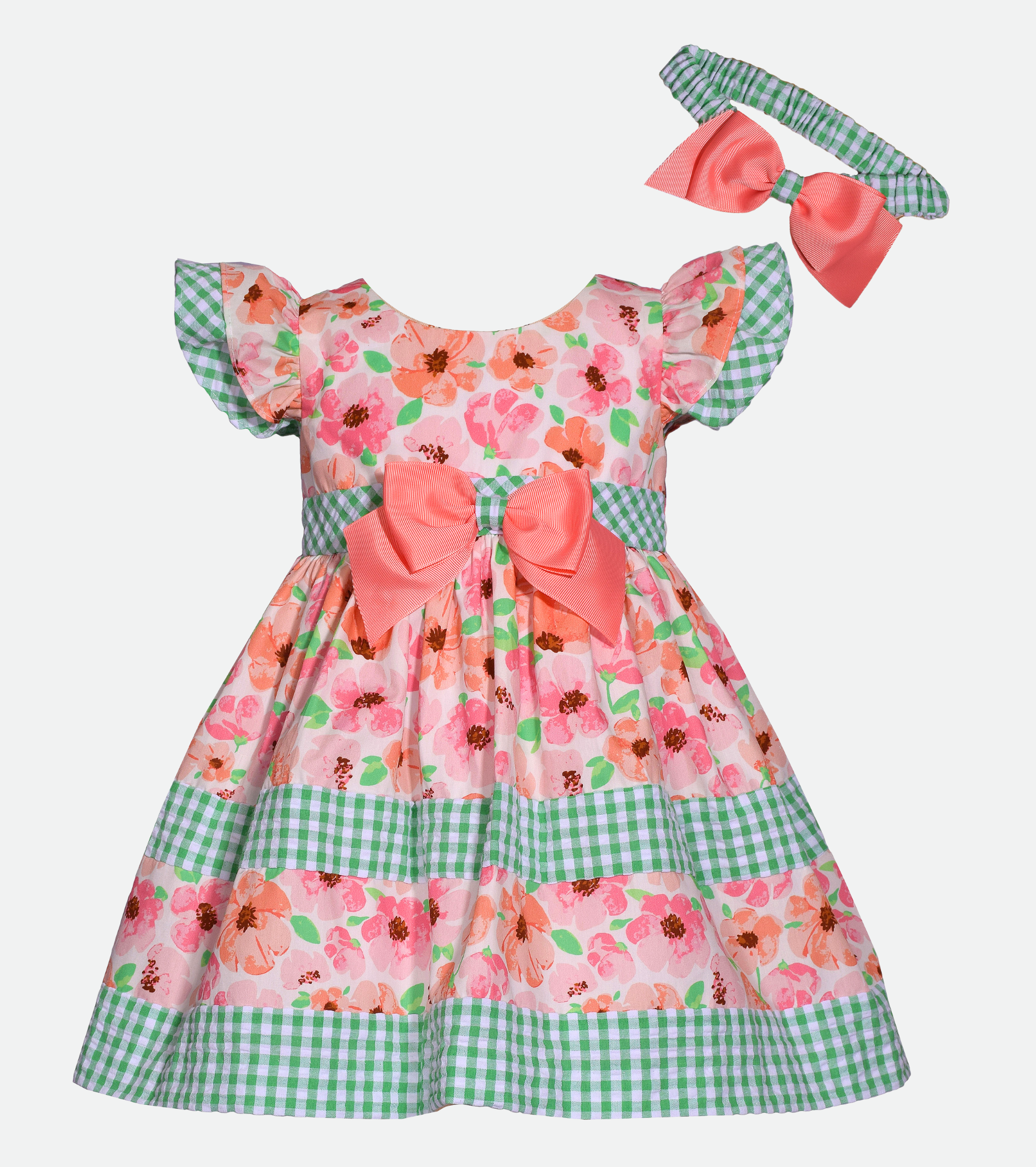 Baby Girls Easter Dress Green Floral with Headband