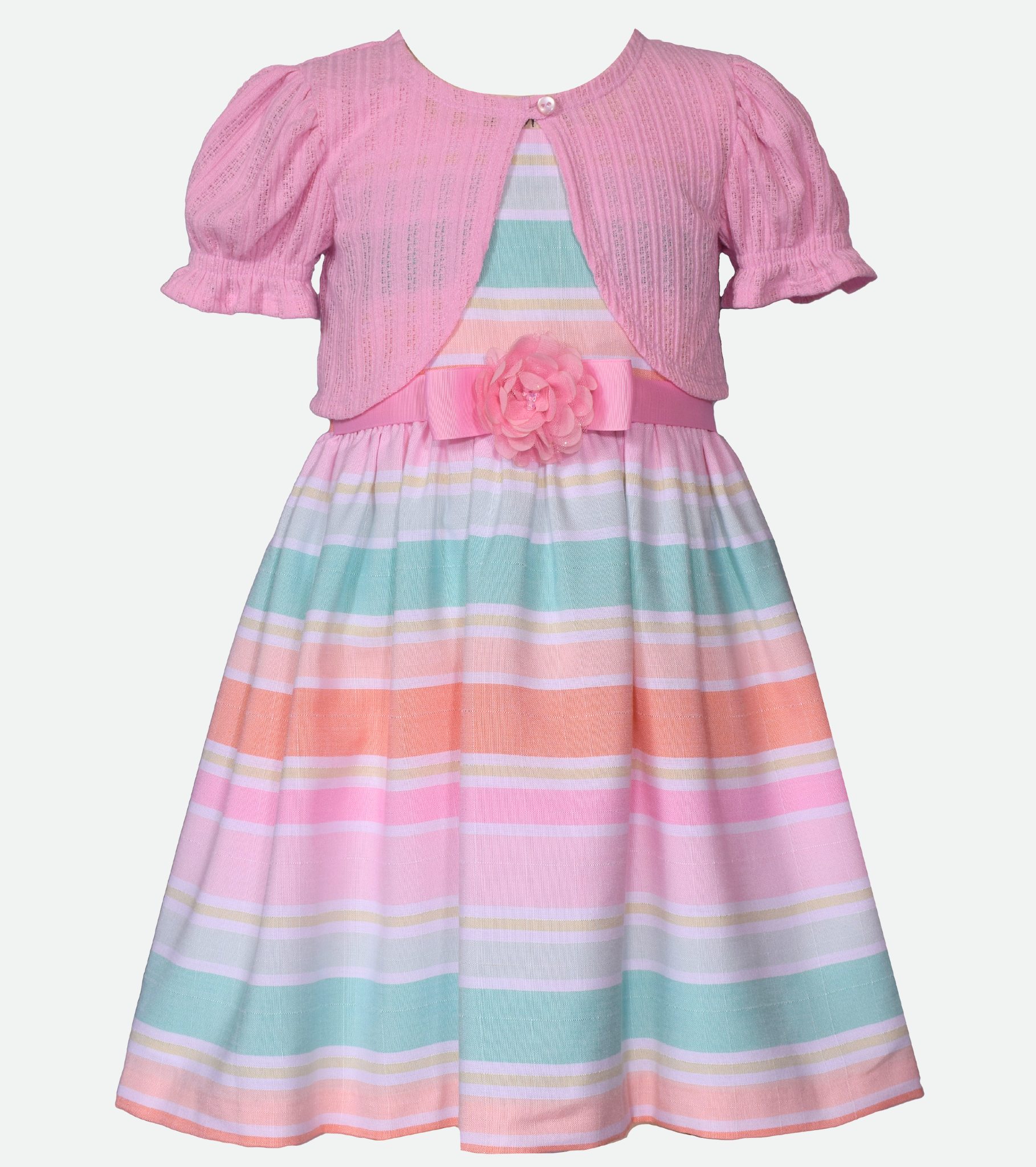 Easter Dresses for Girls Striped Dress with Cardigan