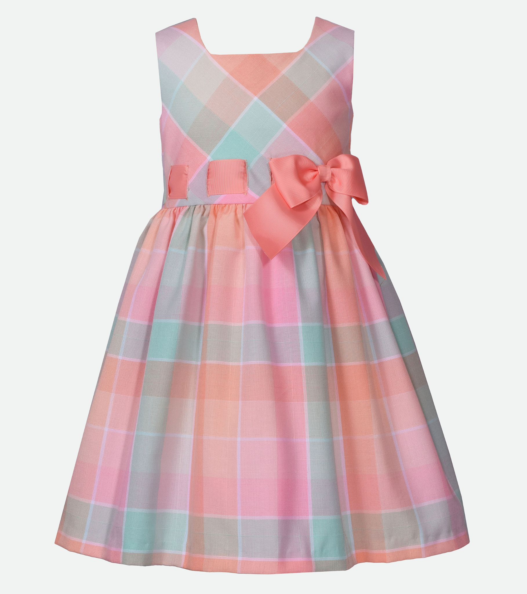 Easter dress for girls in pastel plaid with bow