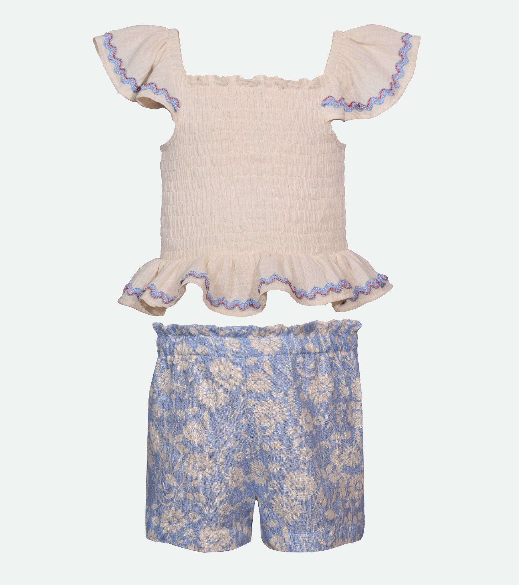 Floral Short Set for Girls Smocked Top with Shorts Set for Girls