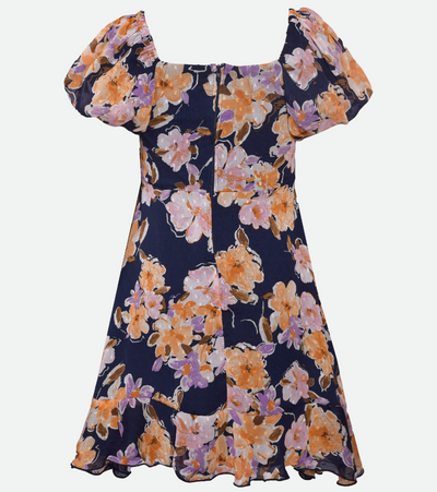 Floral wrap dress for girls floral chiffon dress in navy