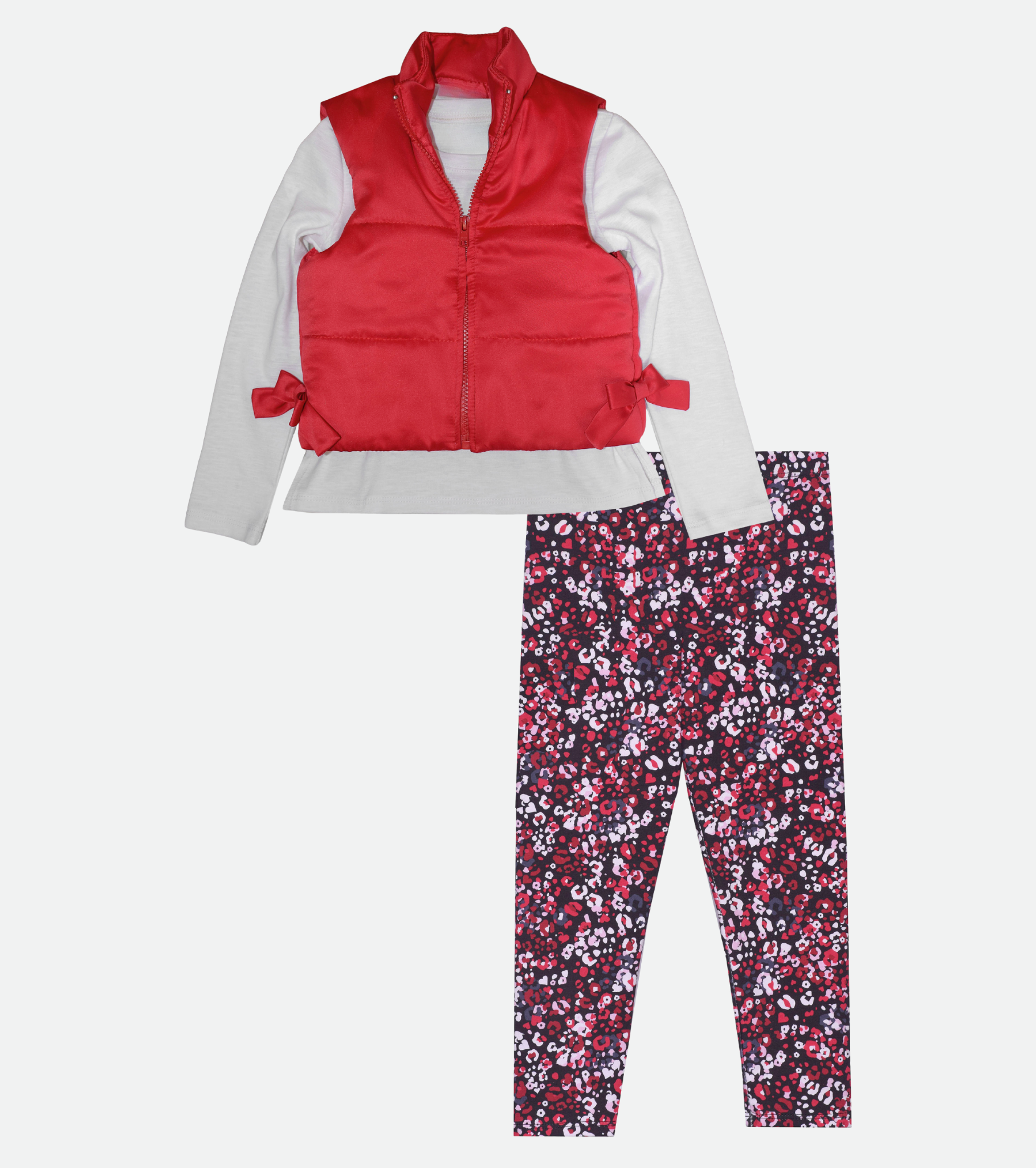 Girls 3 piece Puffer vest outfit set for girls in red