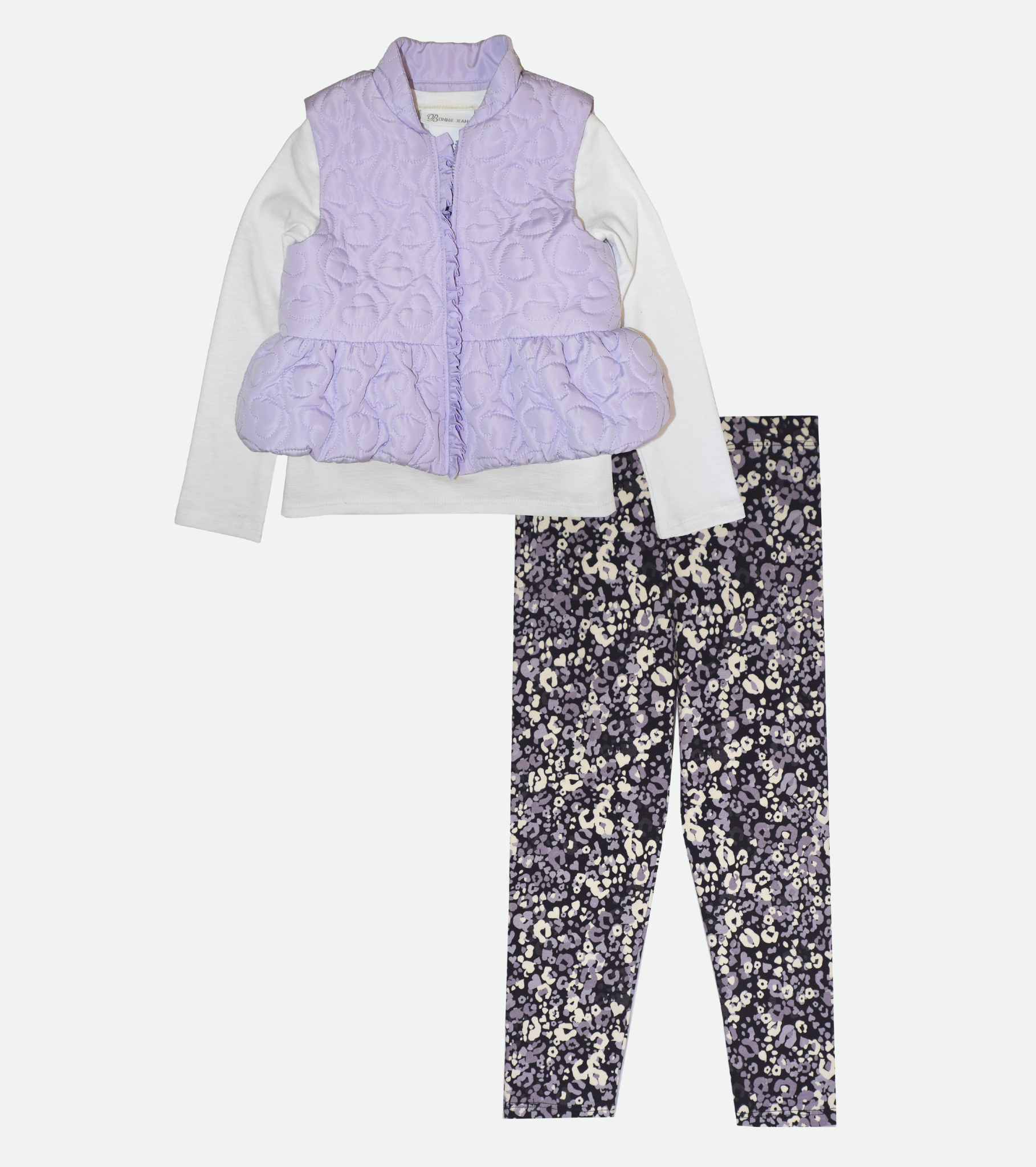Girls 3 piece Puffer vest outfit set for girls in purple