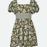 Olive Floral Peasant Dress - Image