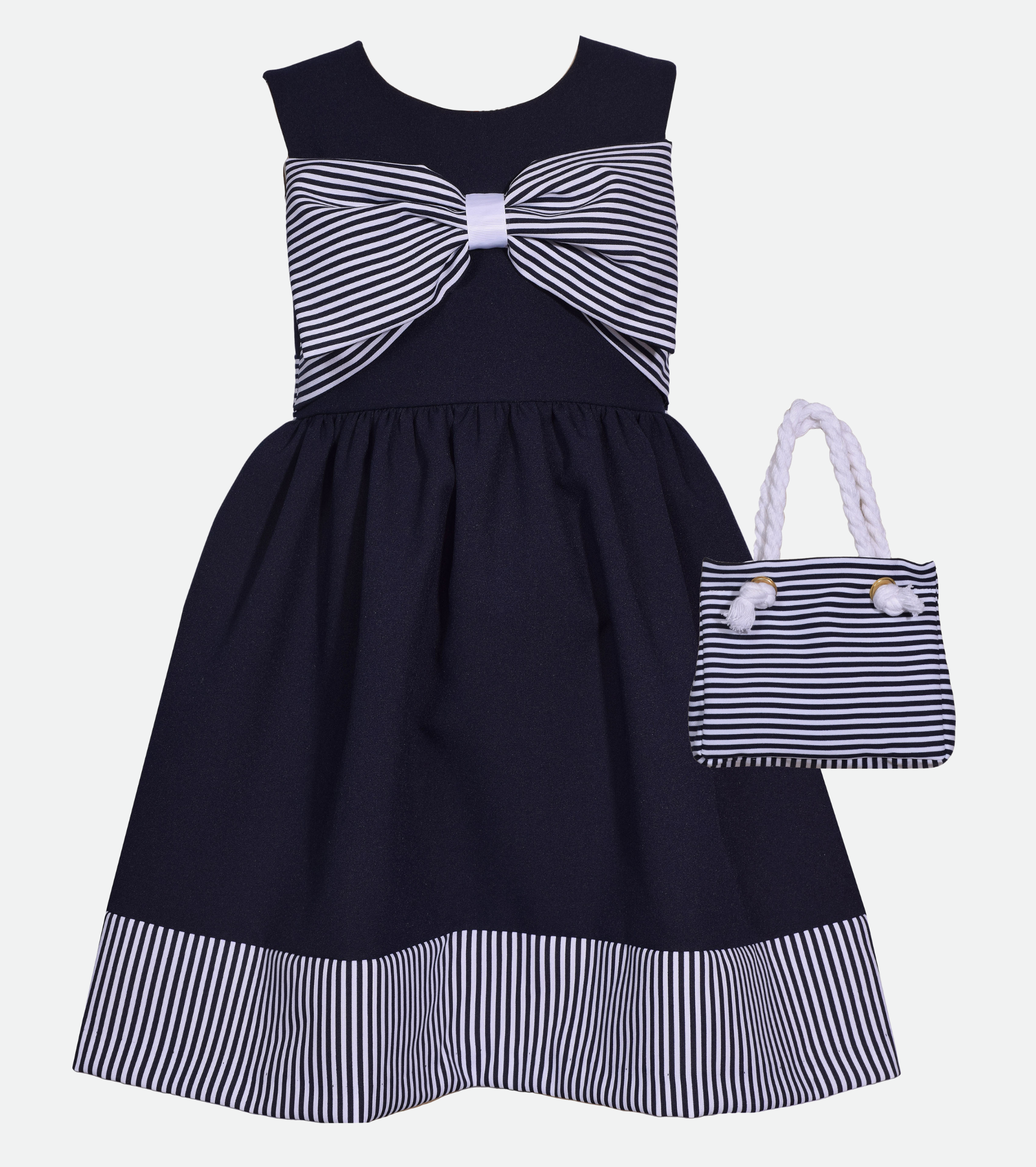 blue dress for baby girl Navy Blue Vertical Striped 100% Lyocell A-Line Dress – Crimsoune Club main image 0