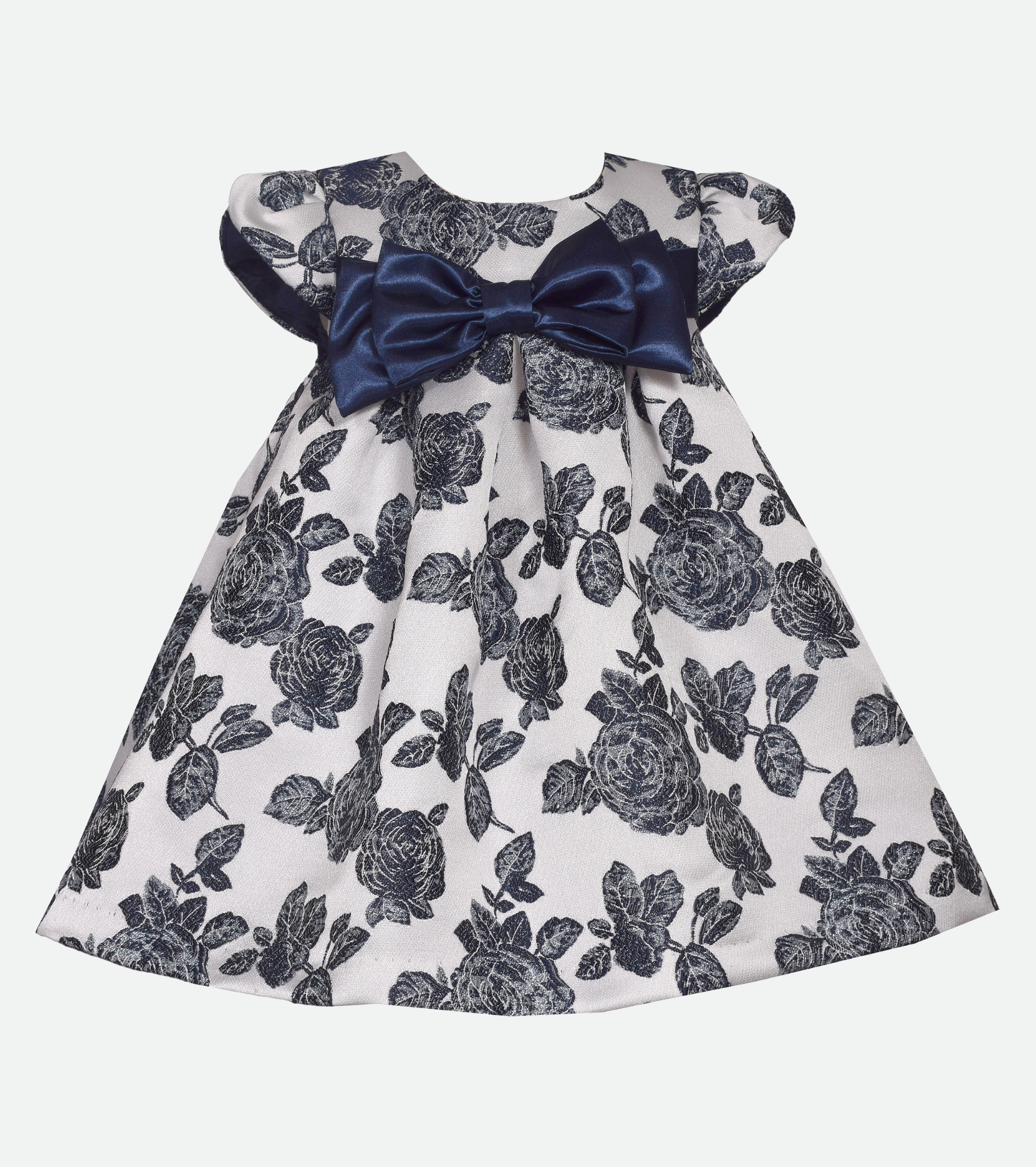 Navy Floral Trapeze Party Dress for Baby Girl