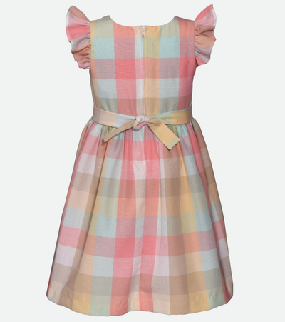 Easter dress for girls in pastel plaid with bow