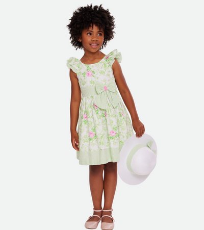 Easter dress for girls with matching hat in green floral 