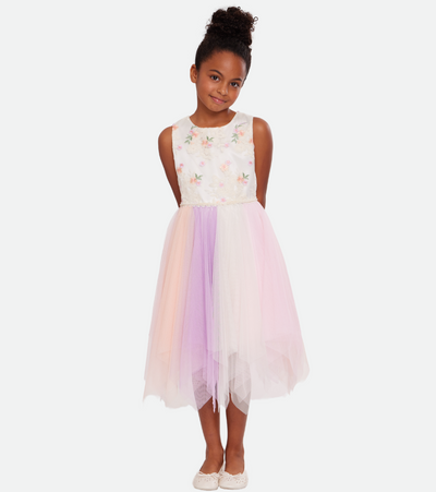 Floral party dress for girls with embroidered fairy mesh skirt 