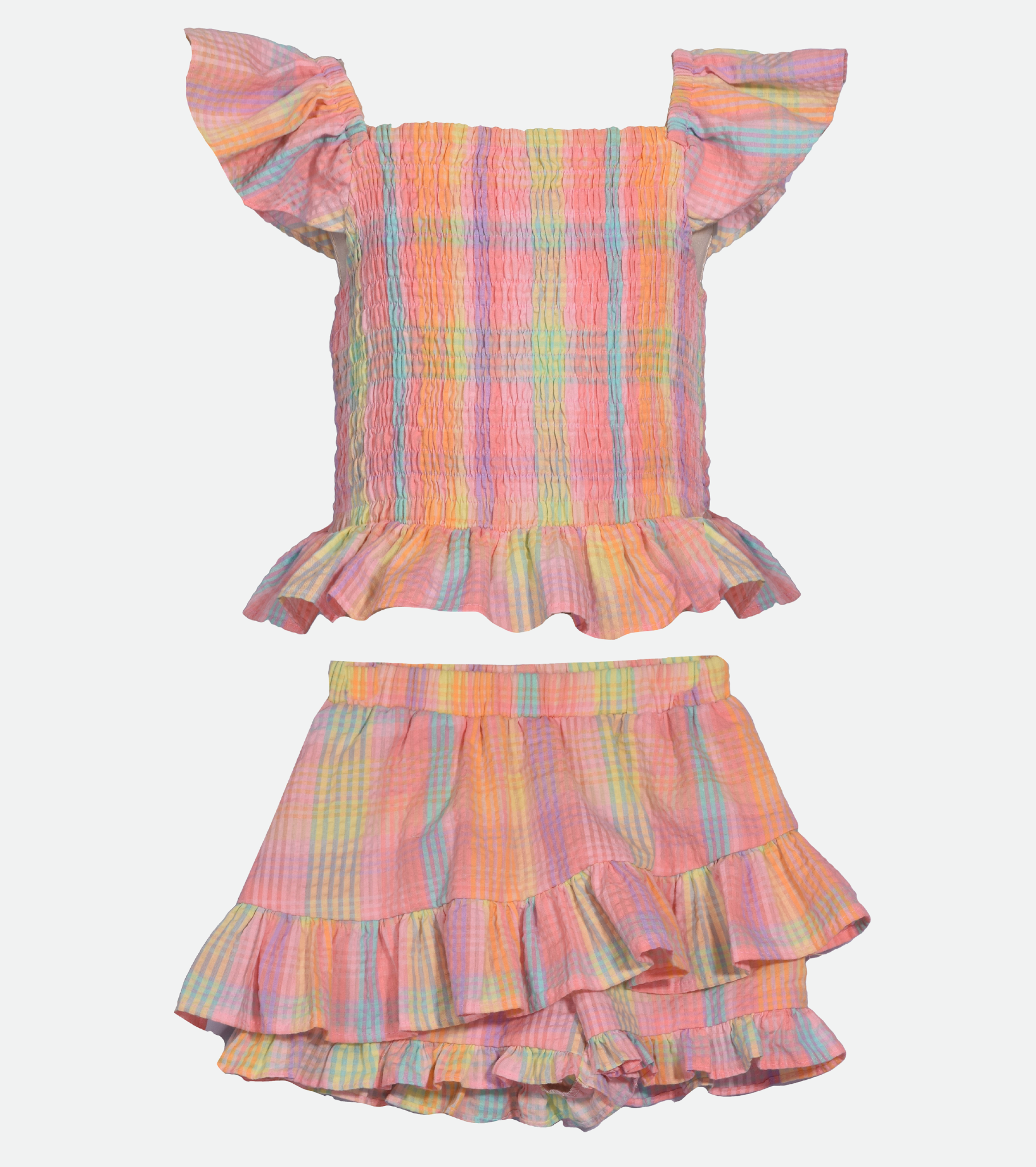 Pastel Seersucker Skirt Set for Girls