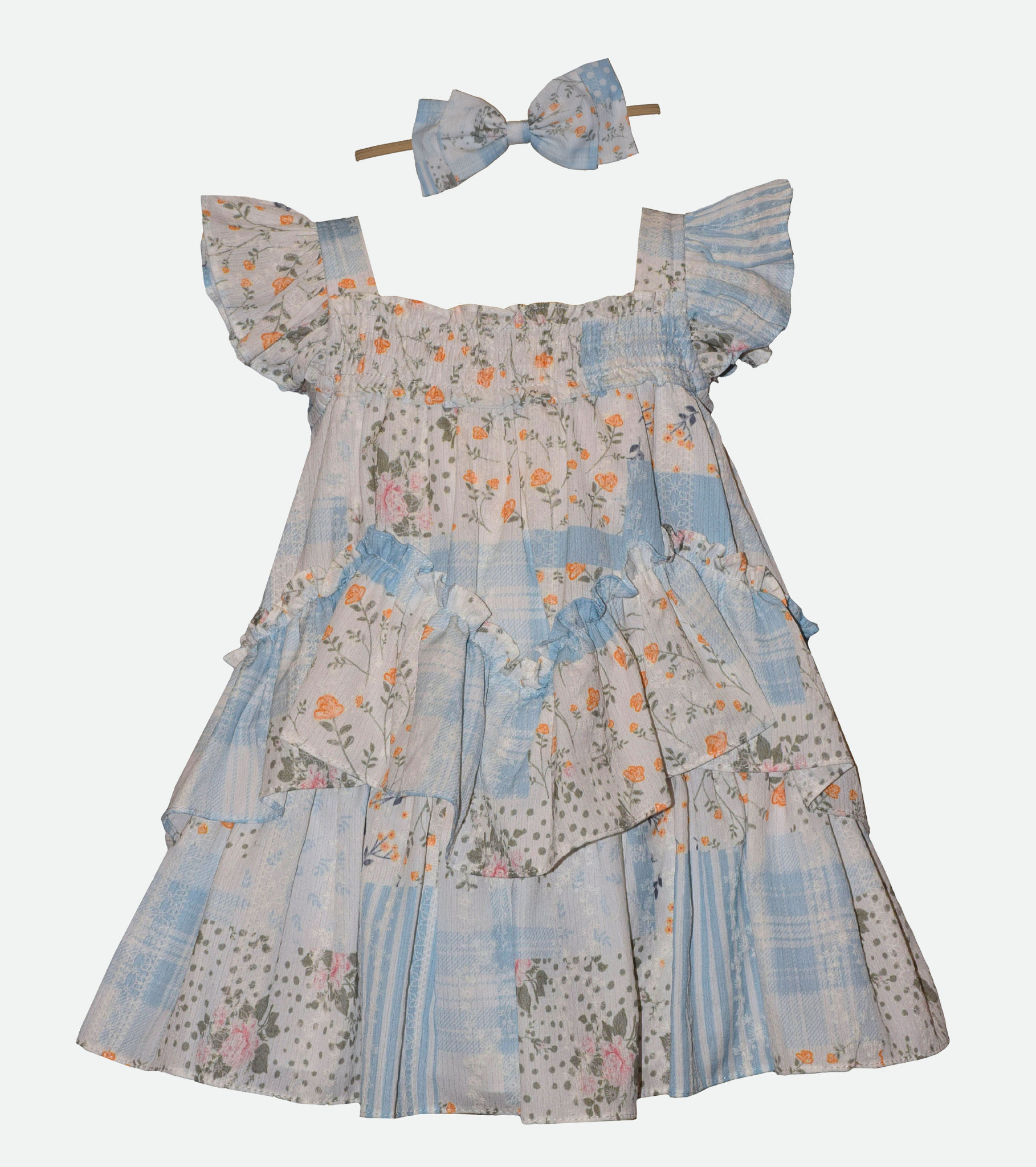 Nella Patchwork Dress with Headband Bonnie Jean Nella Patchwork Dress with Headband Bonnie Jean