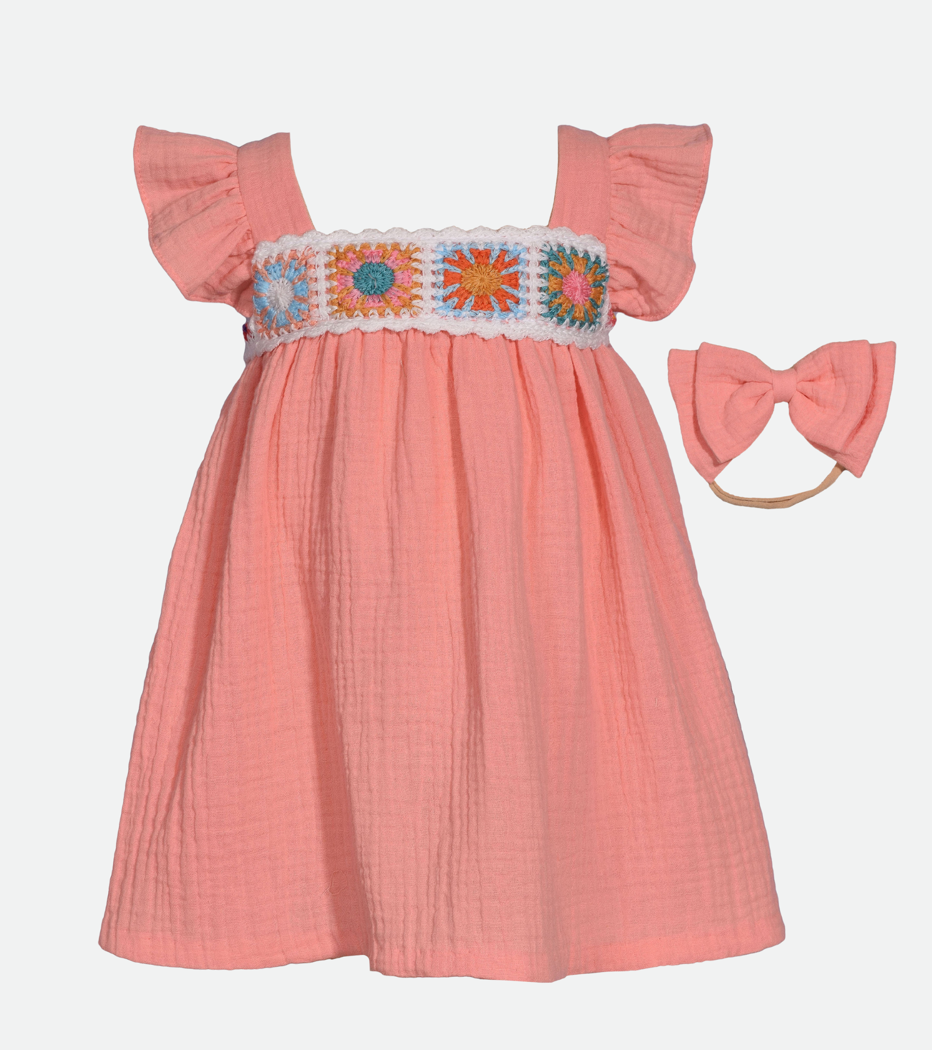 Pink Crochet Sundress for little Girl with headband