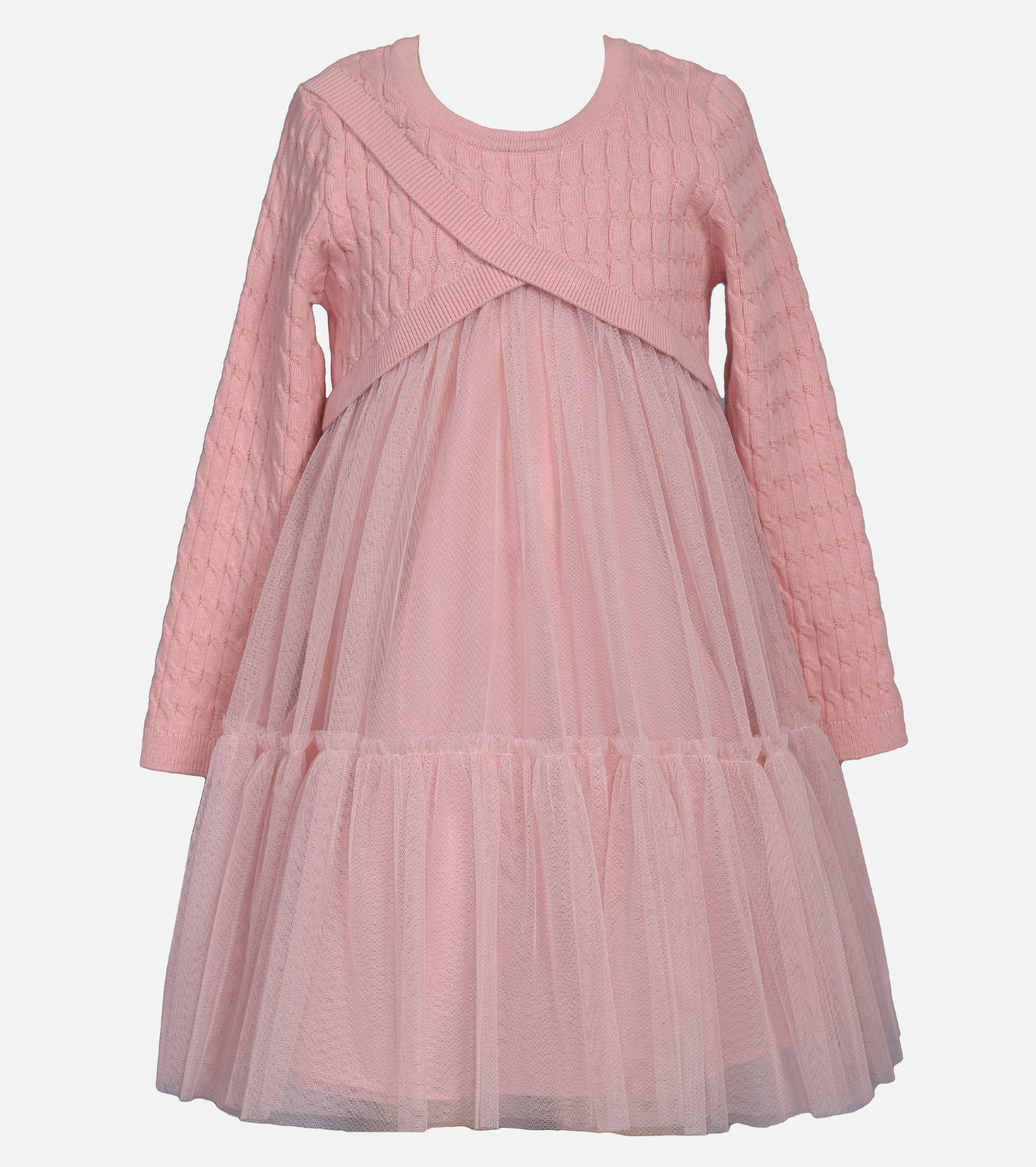 Pink Crossover Knit Party Dress for Girls