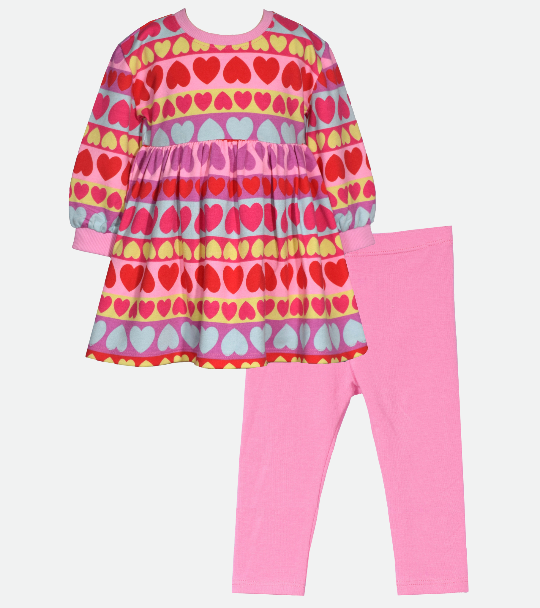 Pink Heart Print Outfit Set for Little Girl Valentines