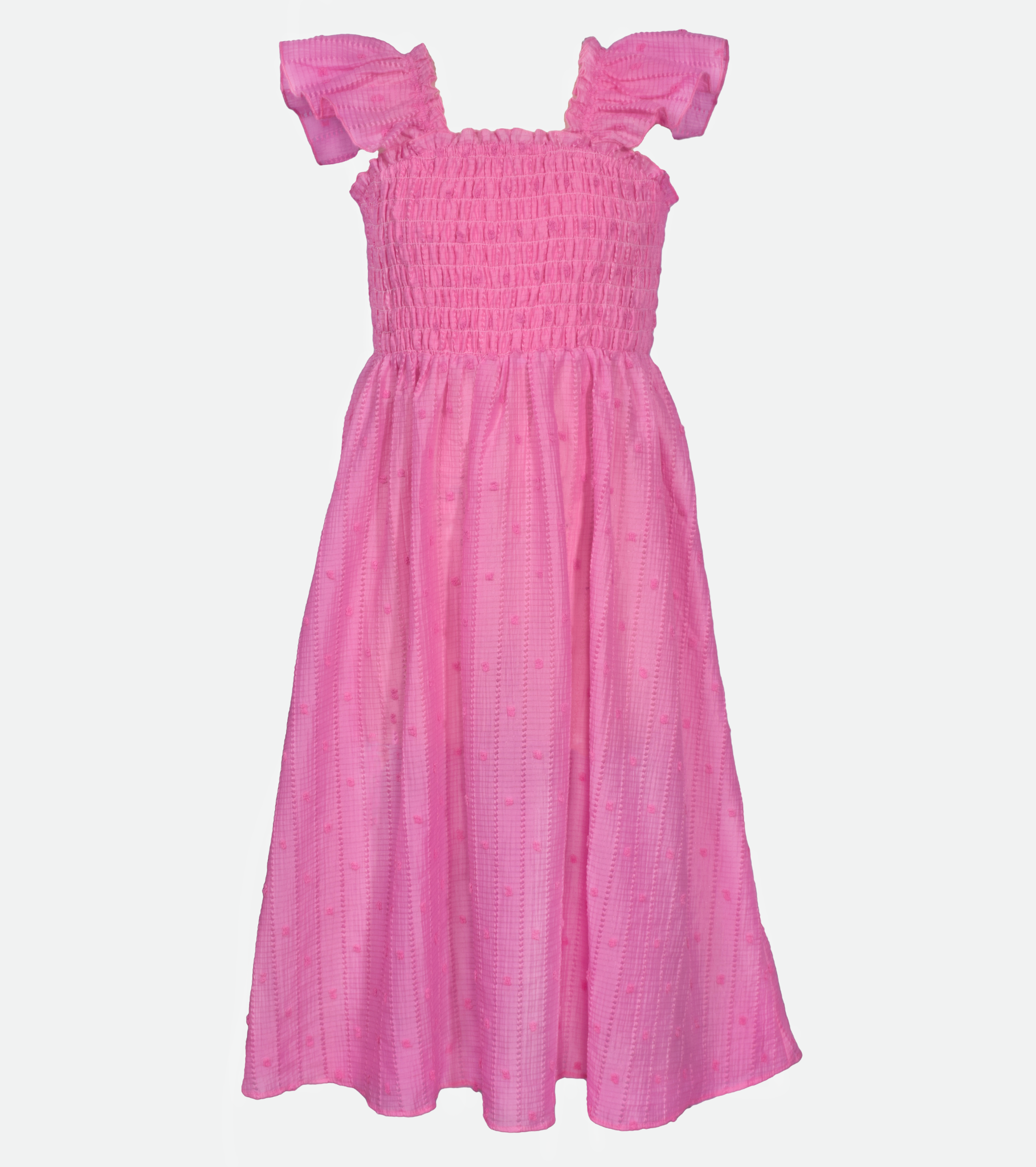 Pink Midi Dress for Girls Pink Sundress with Smocking