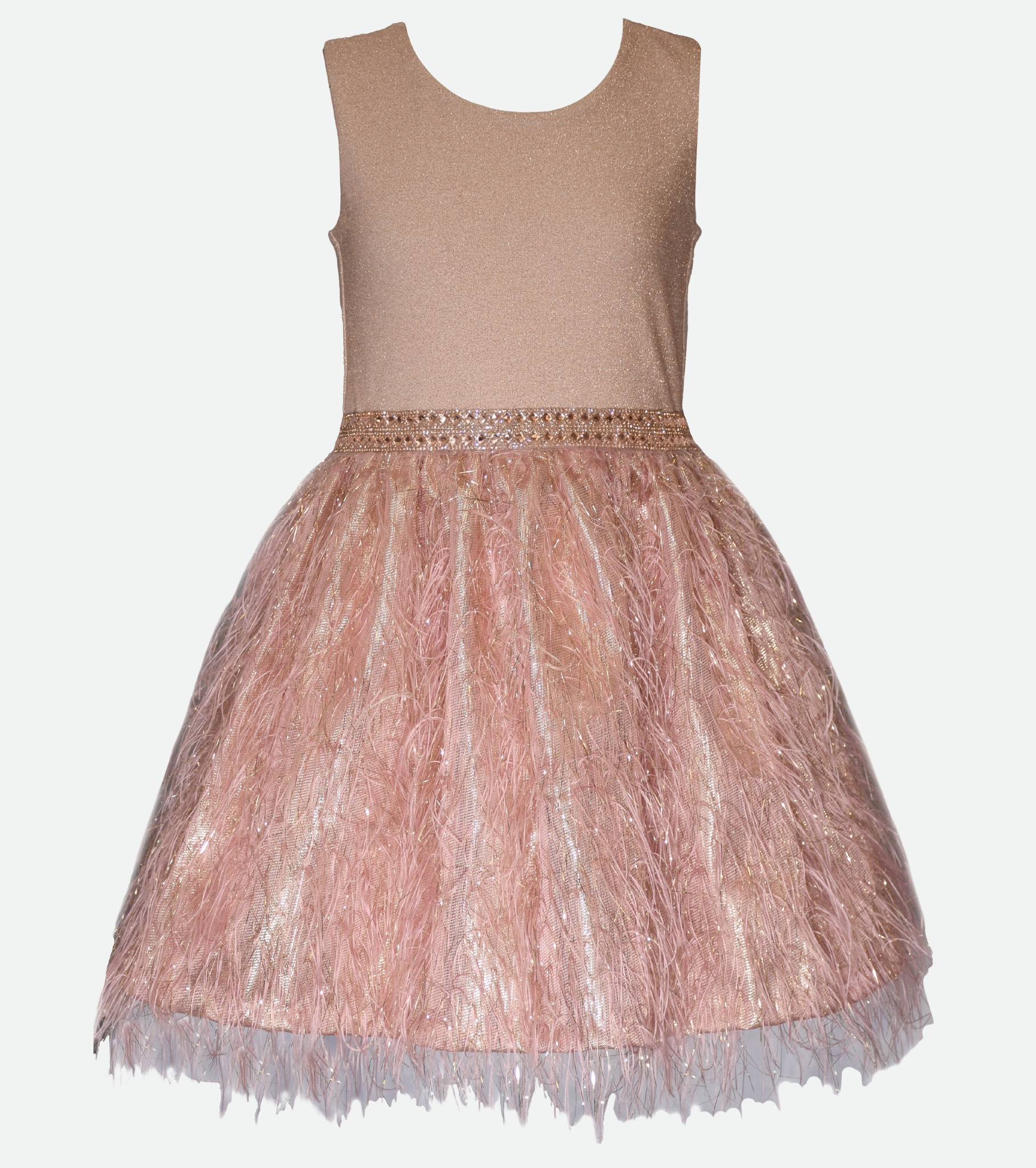 Girls Pink Sparkly Party Dress with Feather Skirt for Tween Girls