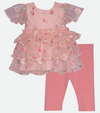 Girls outfit set with pink ruffle top and knit leggings