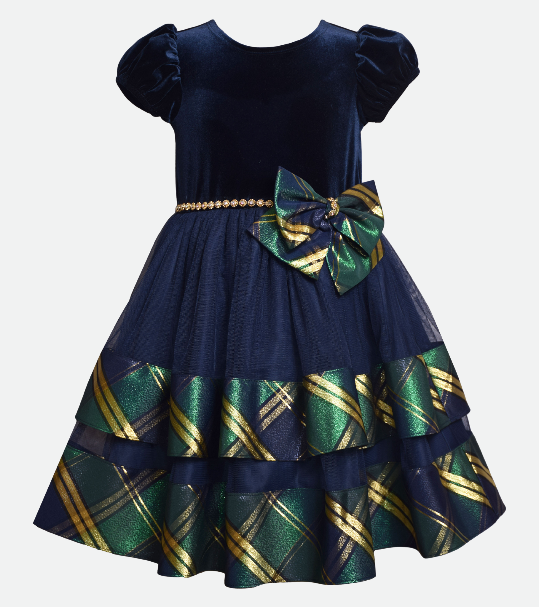 Plaid Party Dress for Girls in Navy