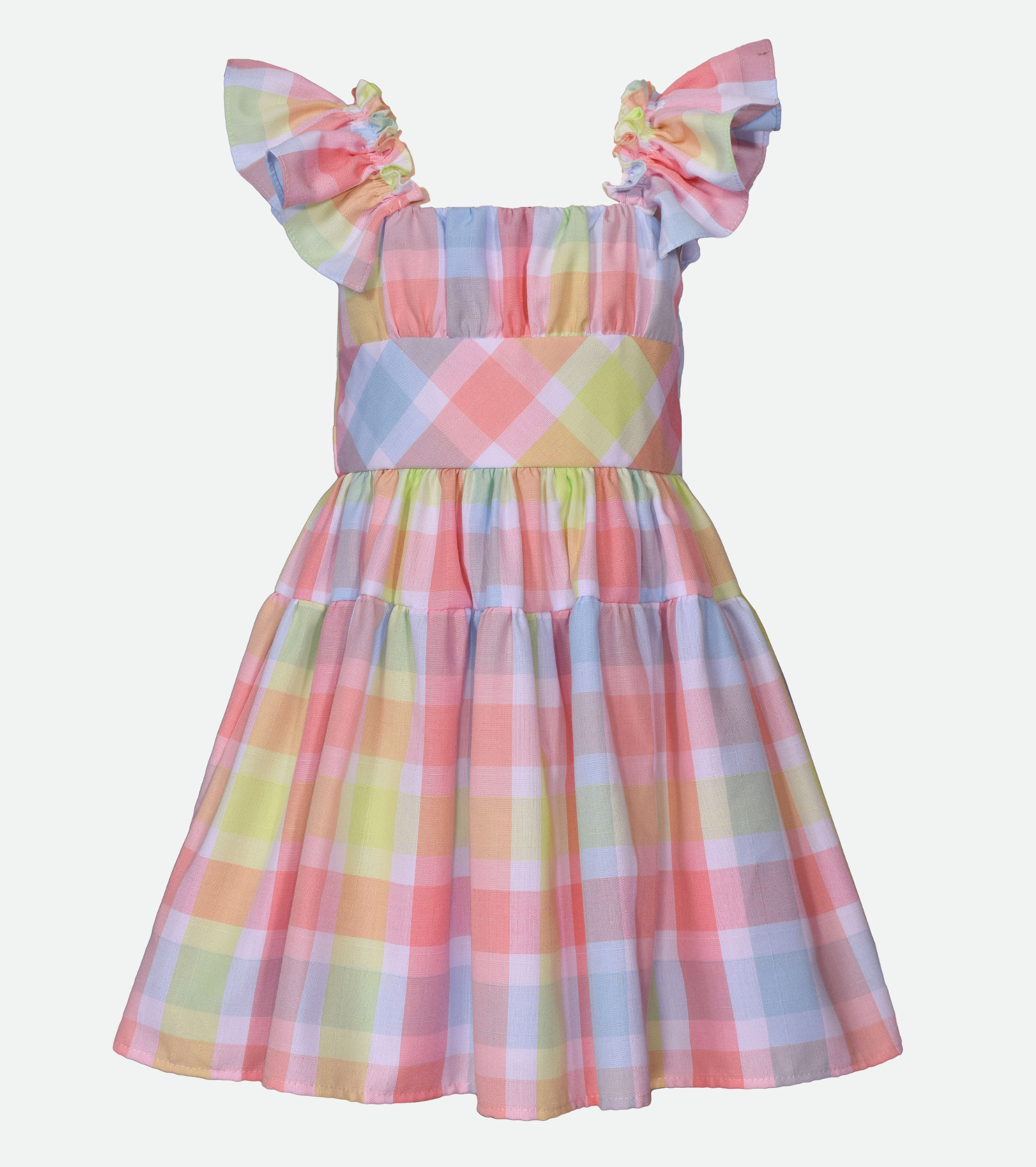 Plaid Pastel Easter Dress for Girls flutter sleeve