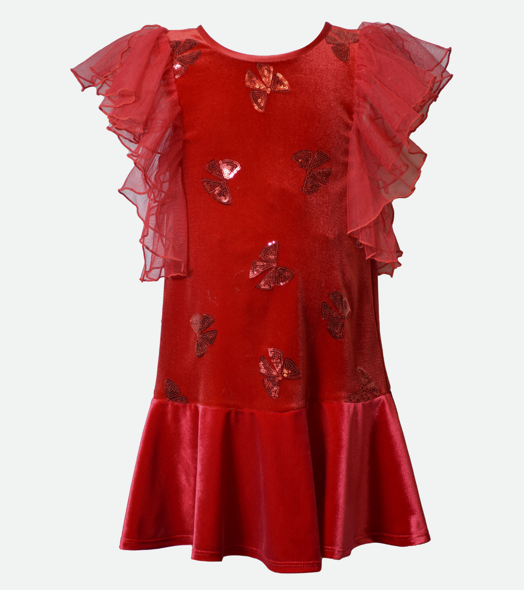 Red Velvet Holiday Party Dress for Girls Sequin Bows