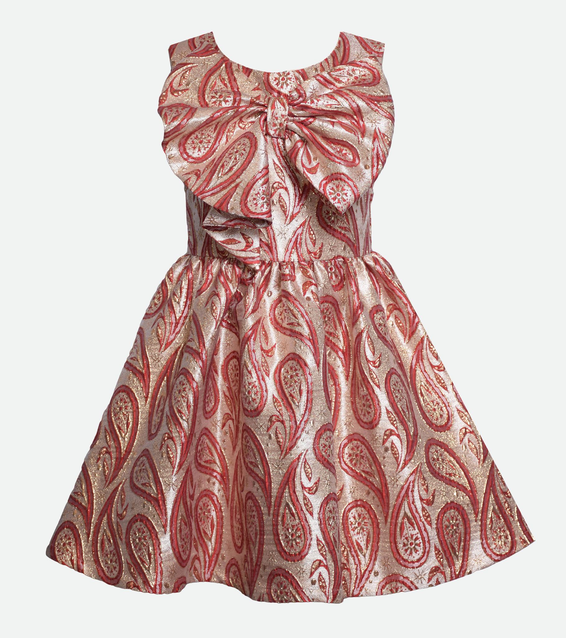 Red and Gold Paisley Holiday Party Dress for Girls