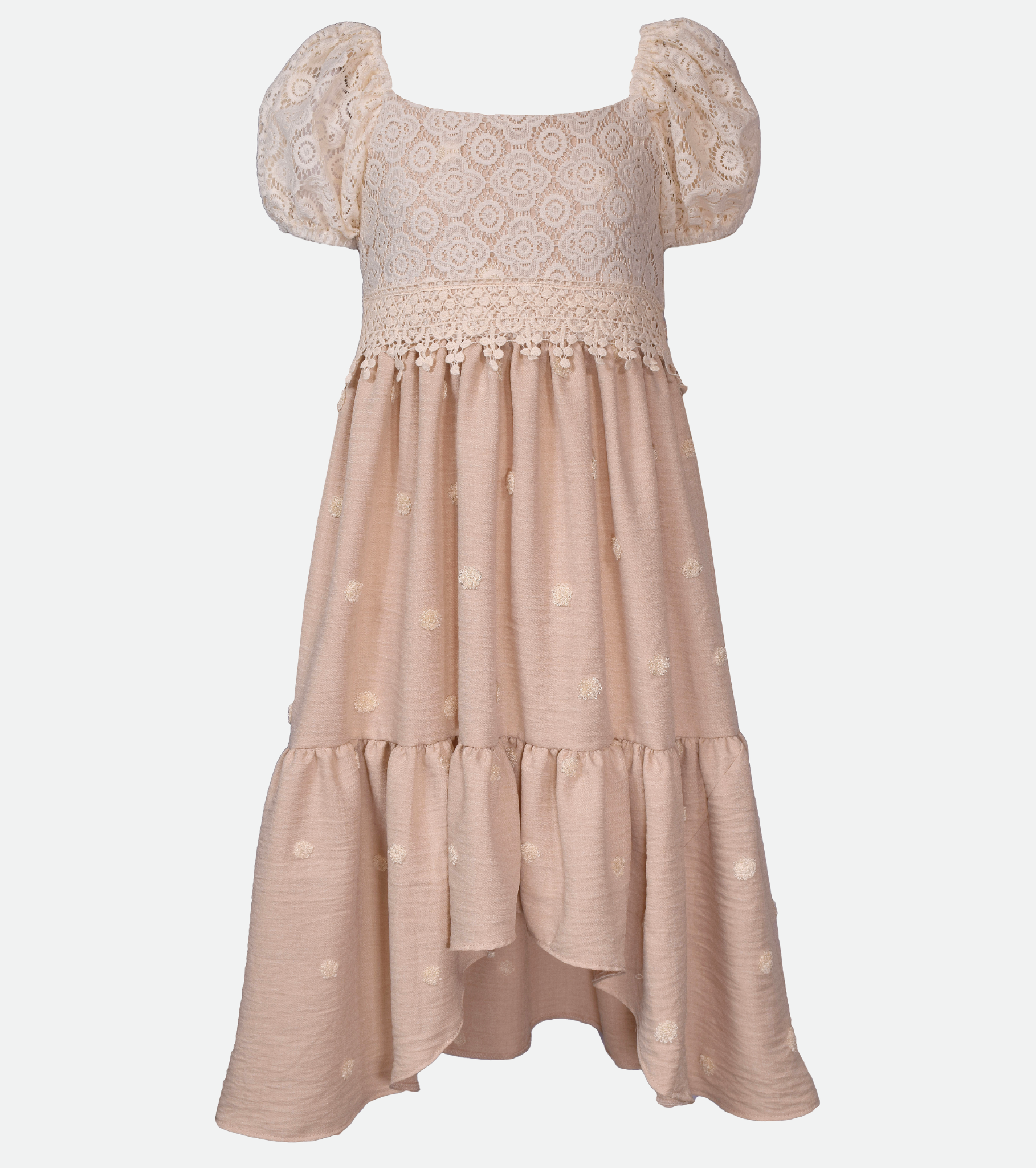 Sundress for tween girls Tan puff sleeve midi dress for tween girls