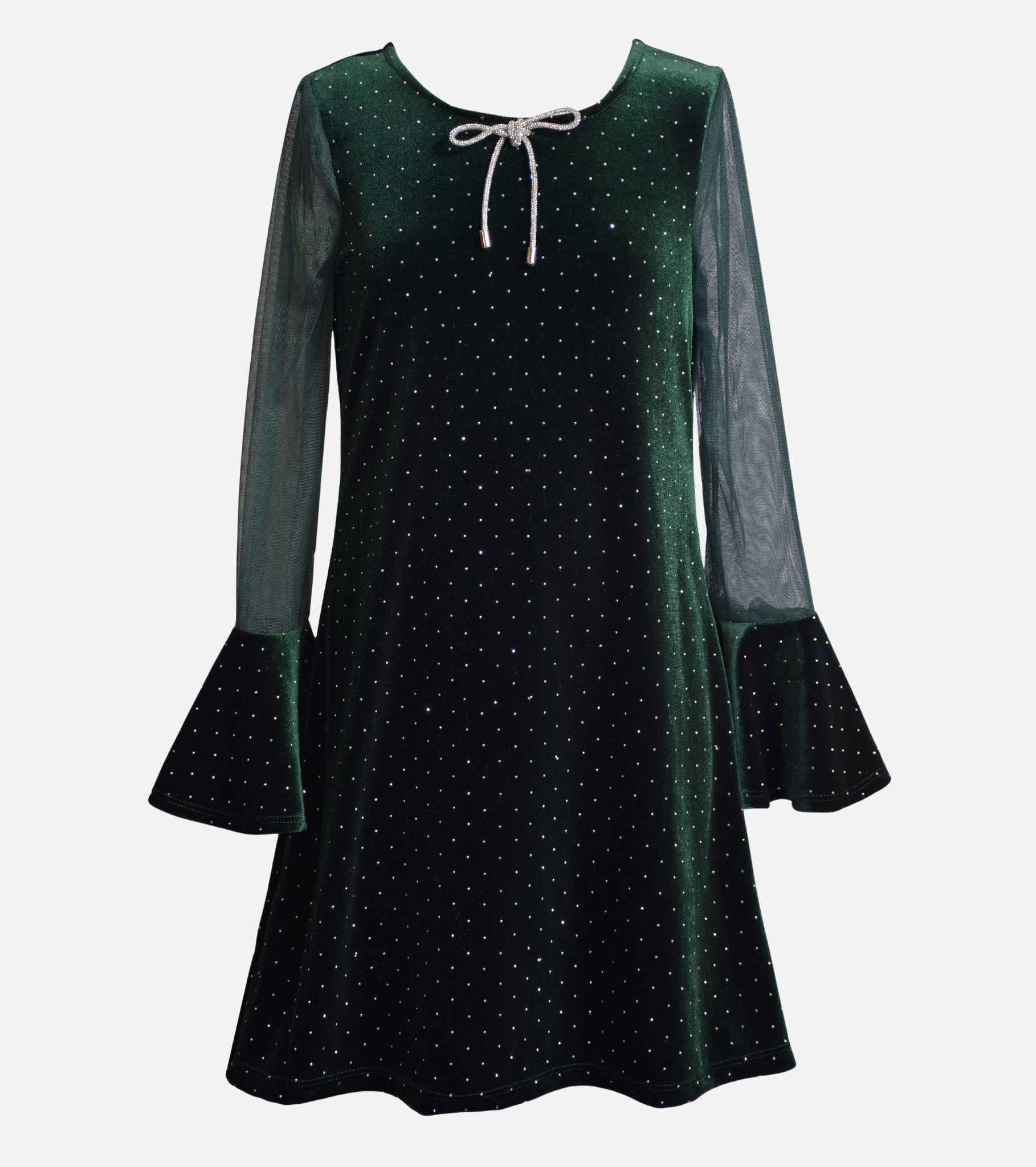 Tween Girls Christmas Dress Green Velvet Long Sleeve