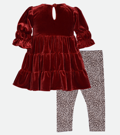 Baby girls velvet top and legging set in leopard print