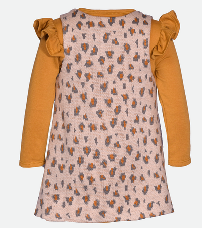 Little girls jumper dress sweater set with leopard print knit dress