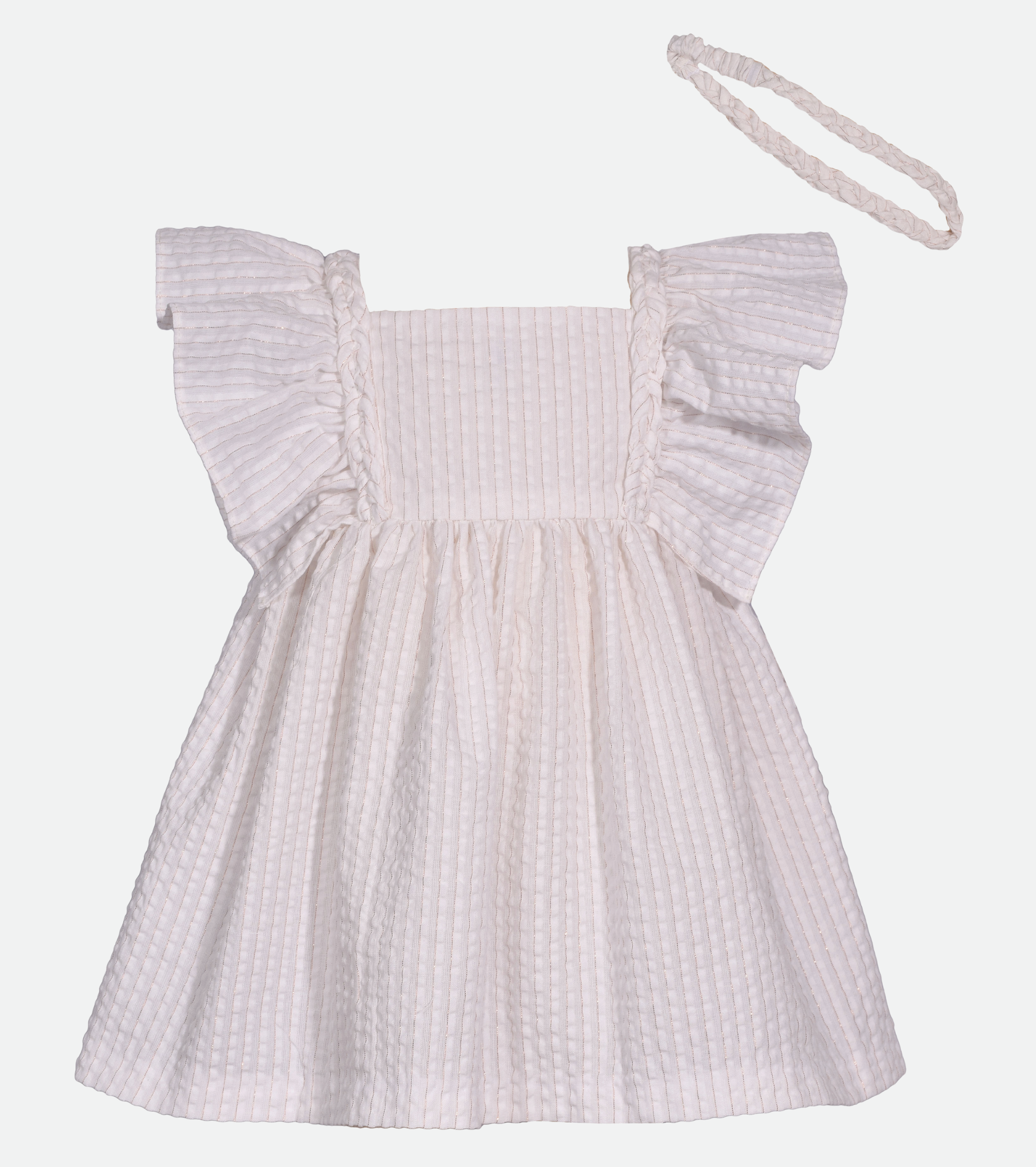 White Sundress for Girls Seersucker Dress with Headband