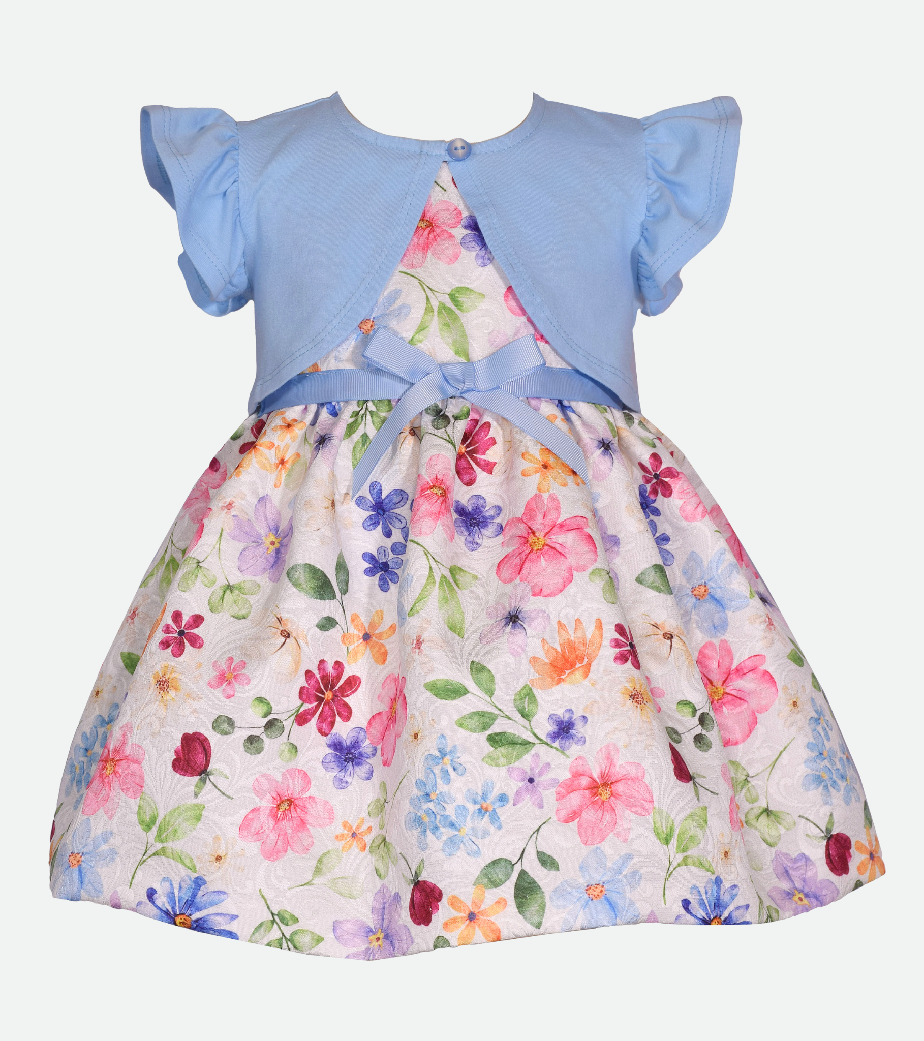 Matching sister Easter dress with cardigan and floral jacquard print party dress