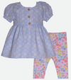 Blue Floral Legging Set for Girls floral outfit set for baby girl blue cotton
