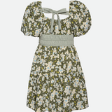 Olive Floral Peasant Dress - Image