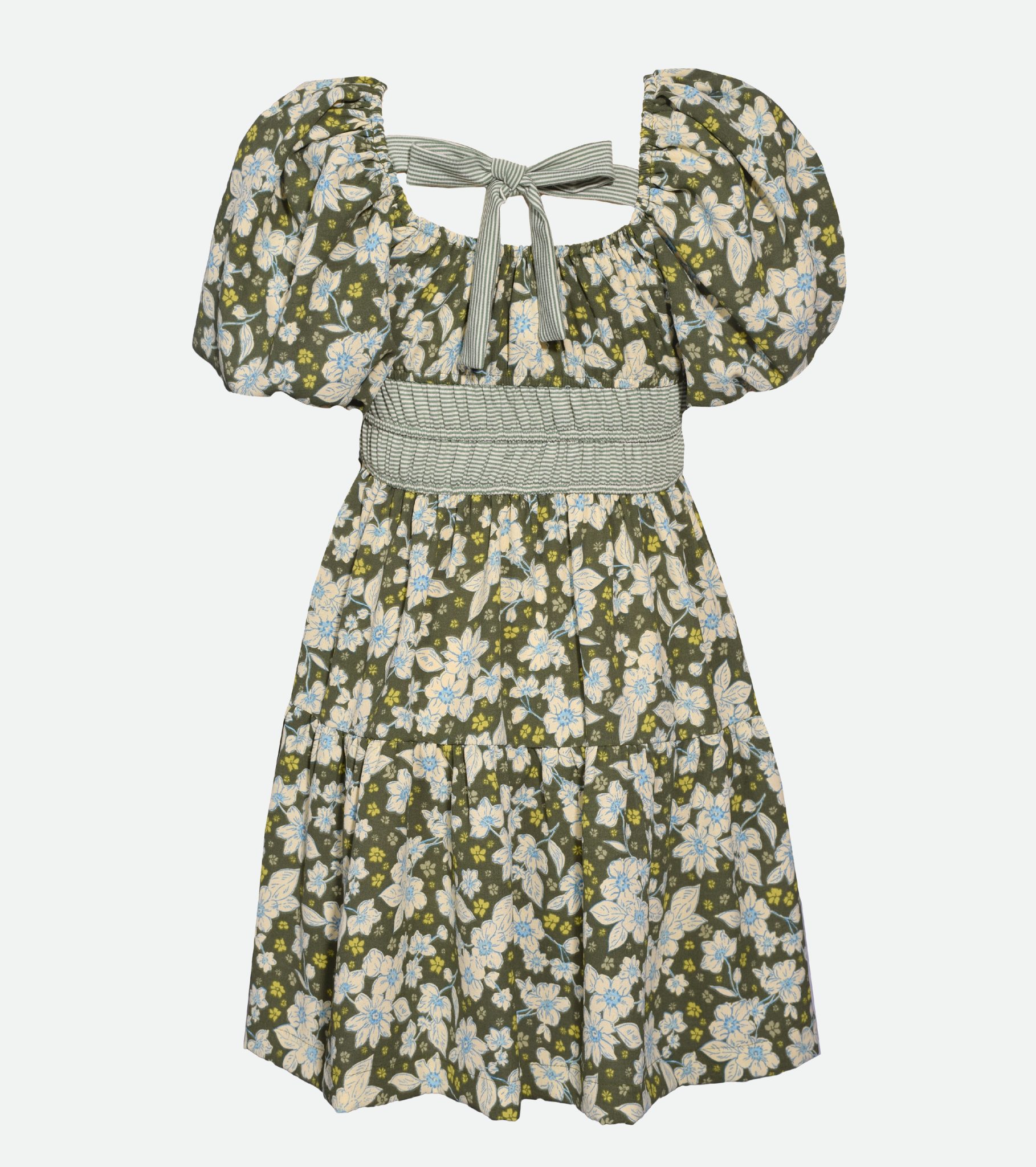 Olive Floral Peasant Dress