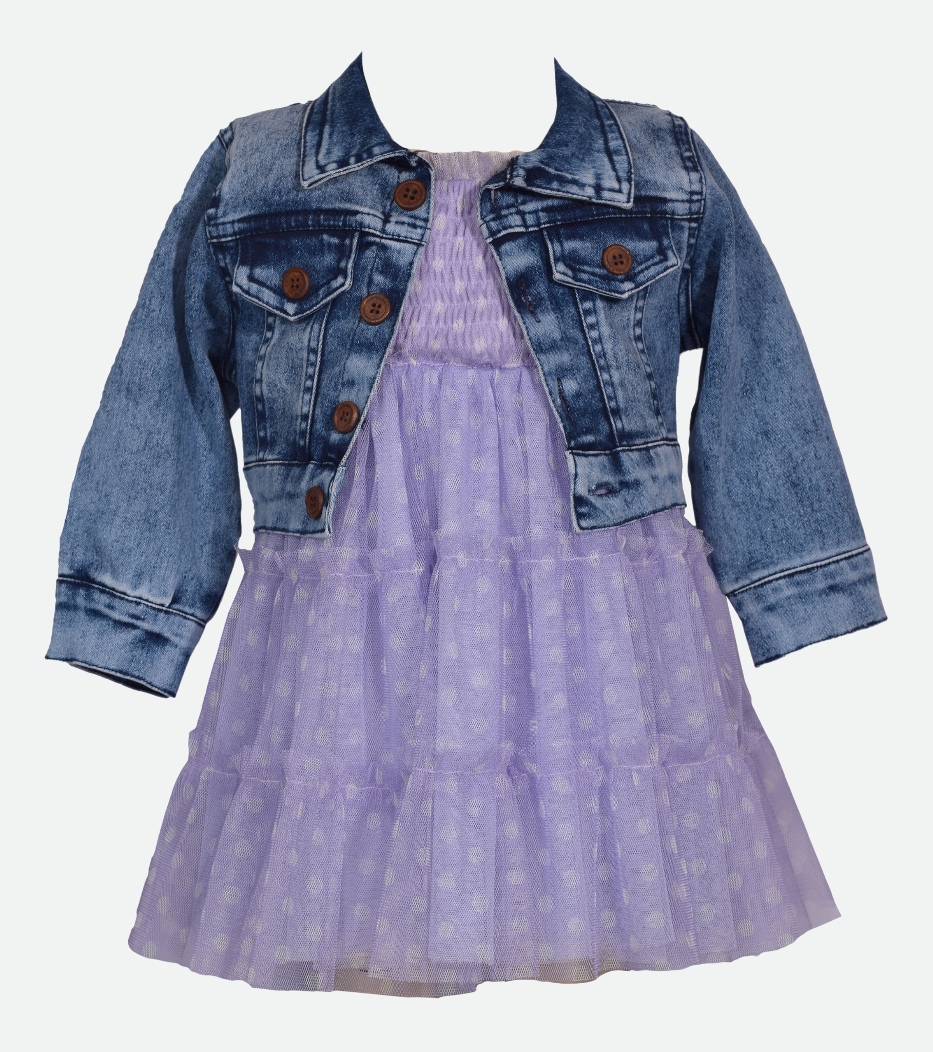 Girls purple party dress with denim jacke