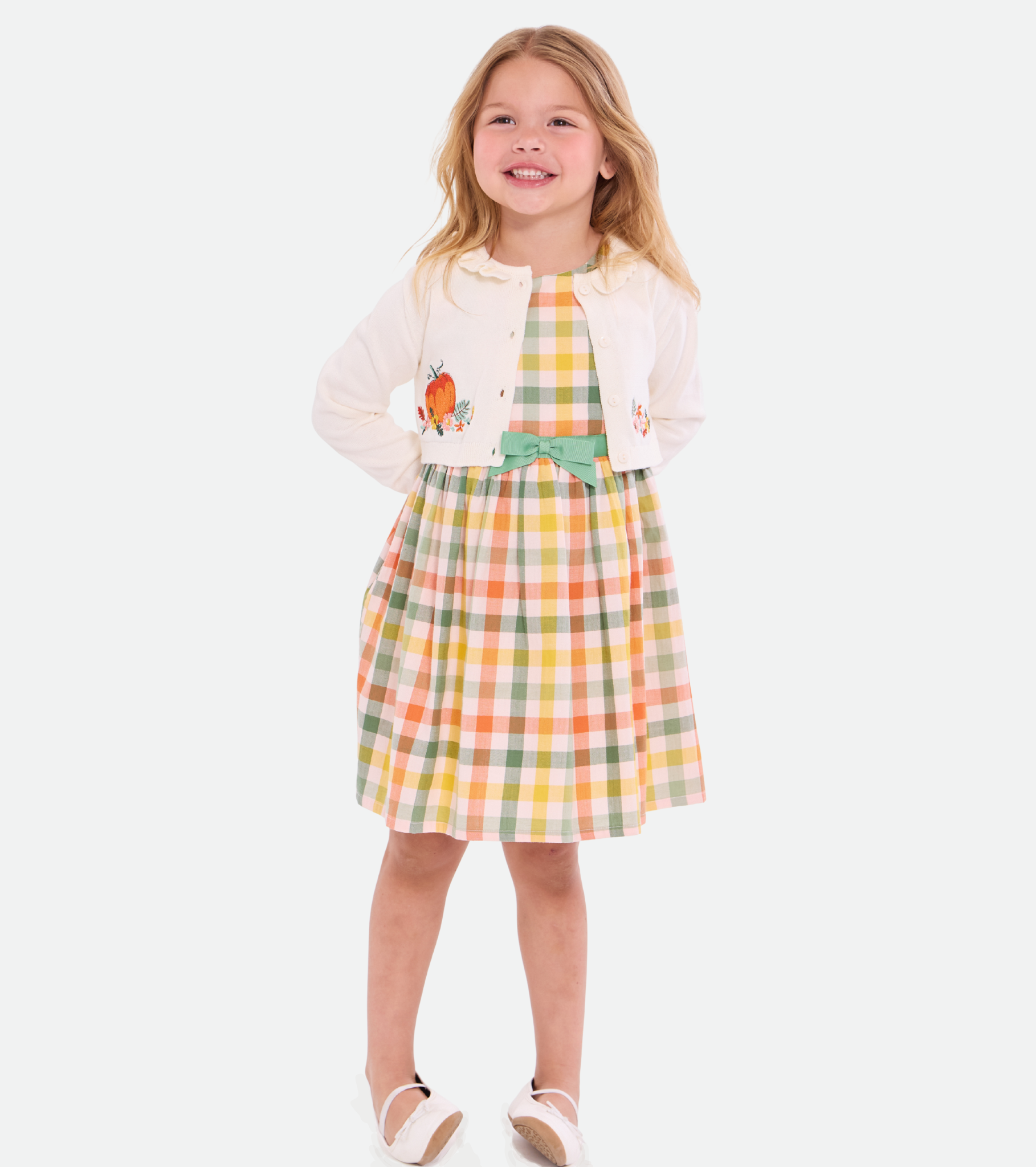 Penny Plaid Harvest Dress with Cardigan