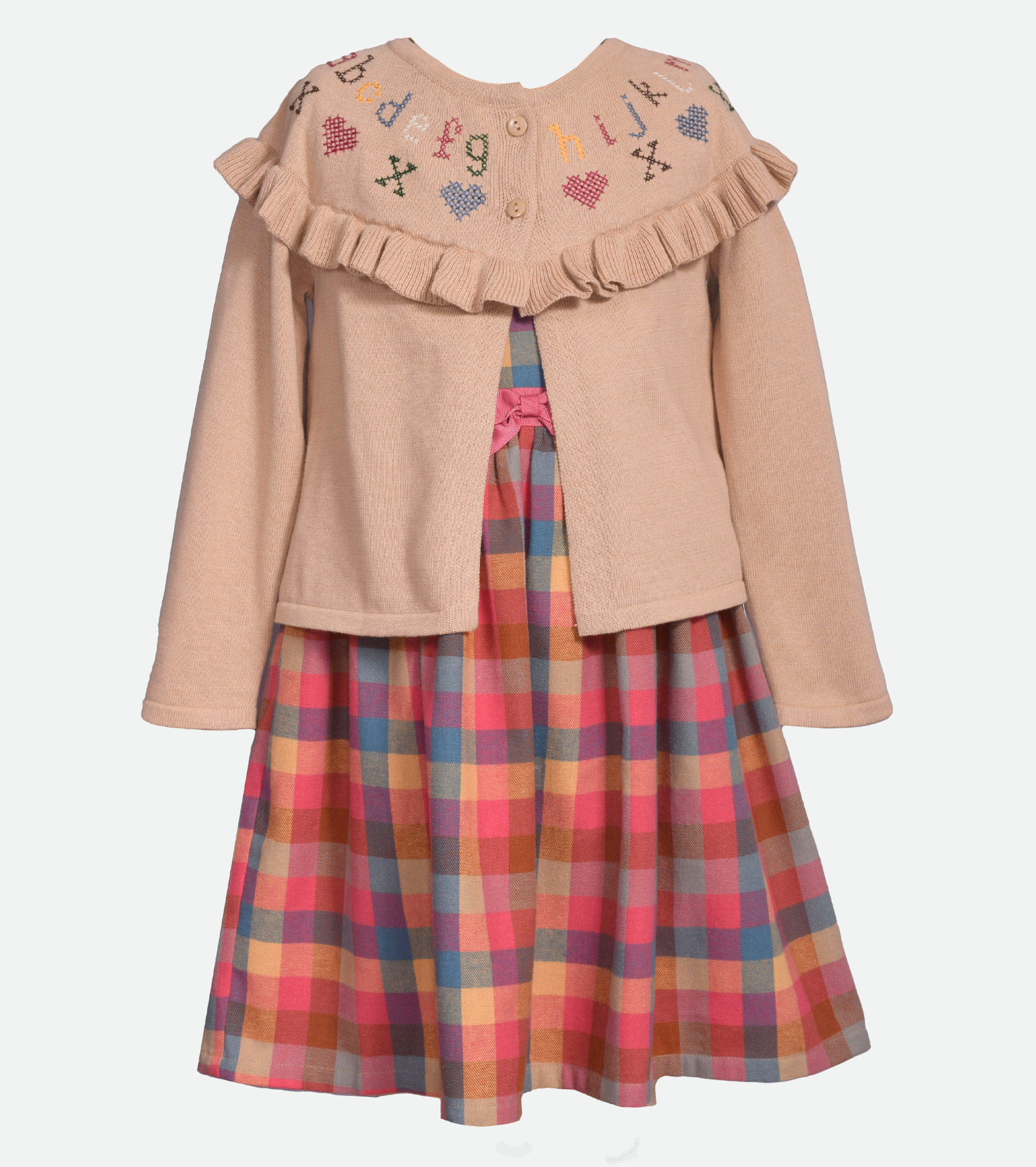 Alphabet dress for girls plaid dress with cardigan alphabet