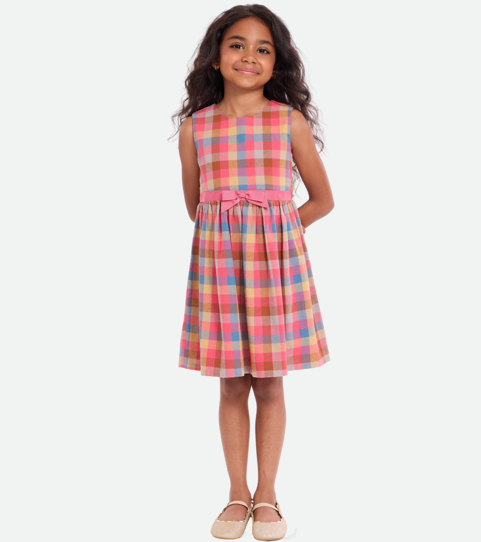 ABC Plaid Dress with Embroidered Cardigan