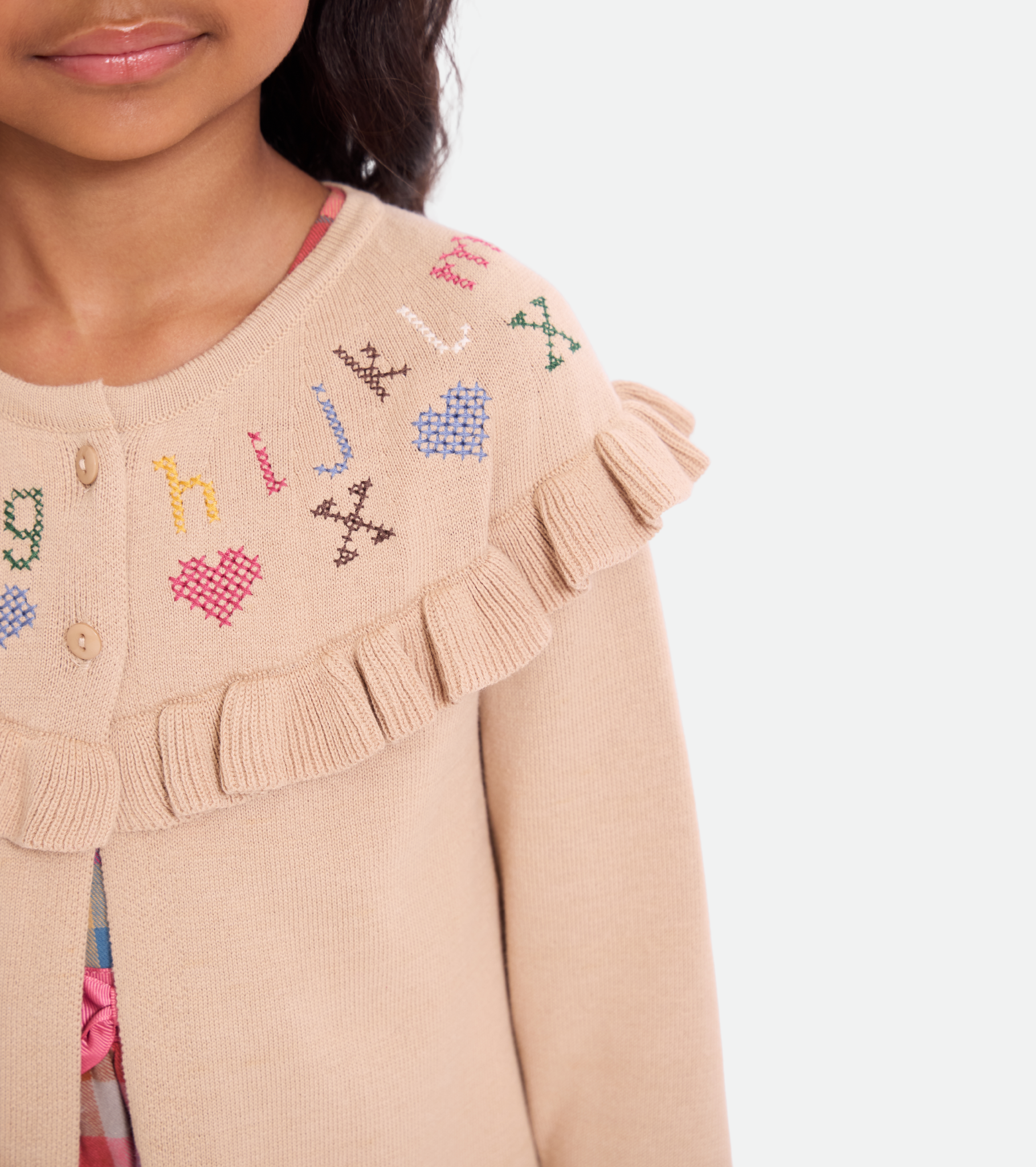 ABC Plaid Dress with Embroidered Cardigan